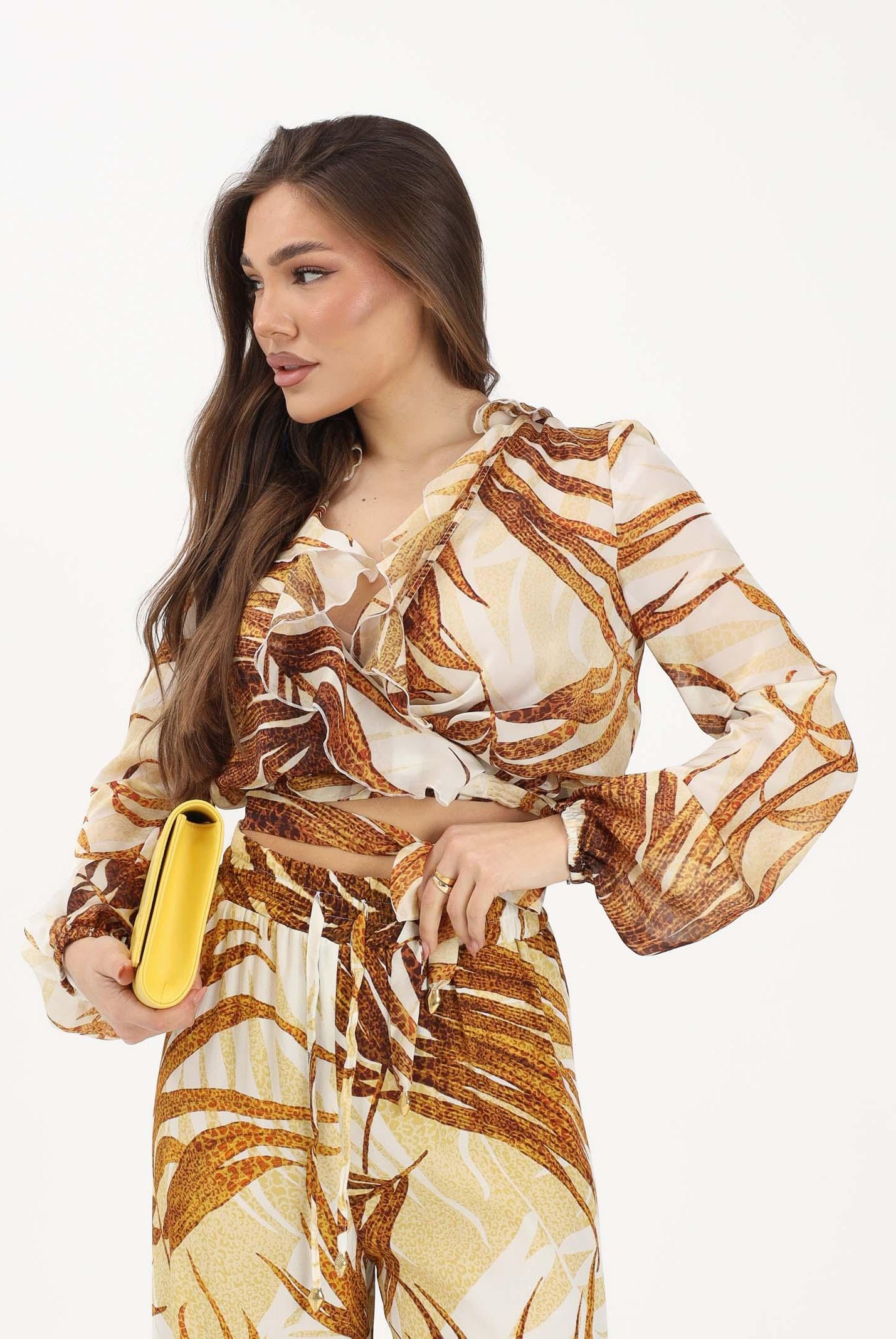 JUST CAVALLI Blusa beige da donna con stampa di foglie stilizzate 80PAL214NS775 638 JUST CAVALLI