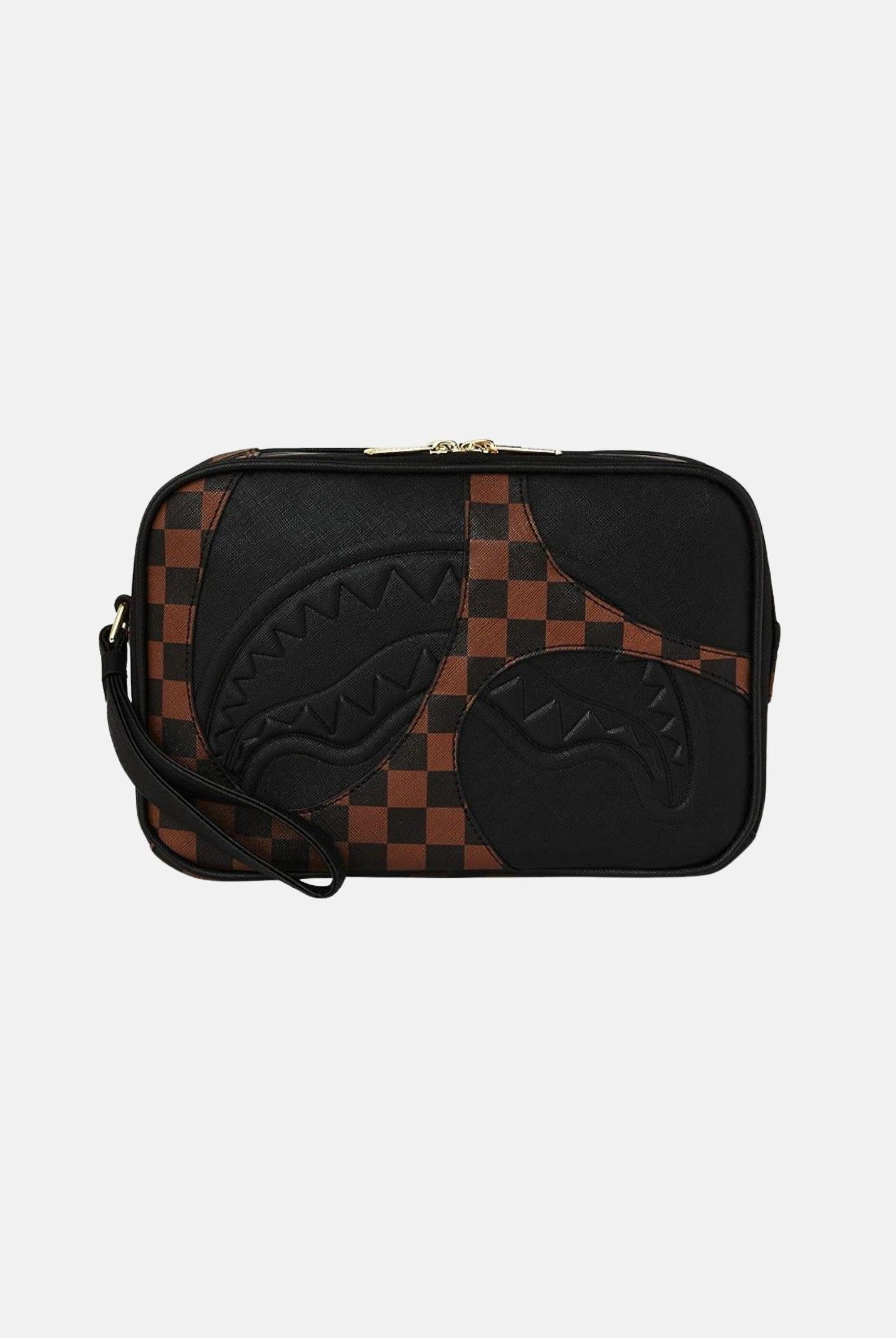 SPRAYGROUND Pochette JETSTREAM BROWN TOILETRY BAG marrone e nera per uomo e donna 910B8282NSZ . SPRAYGROUND