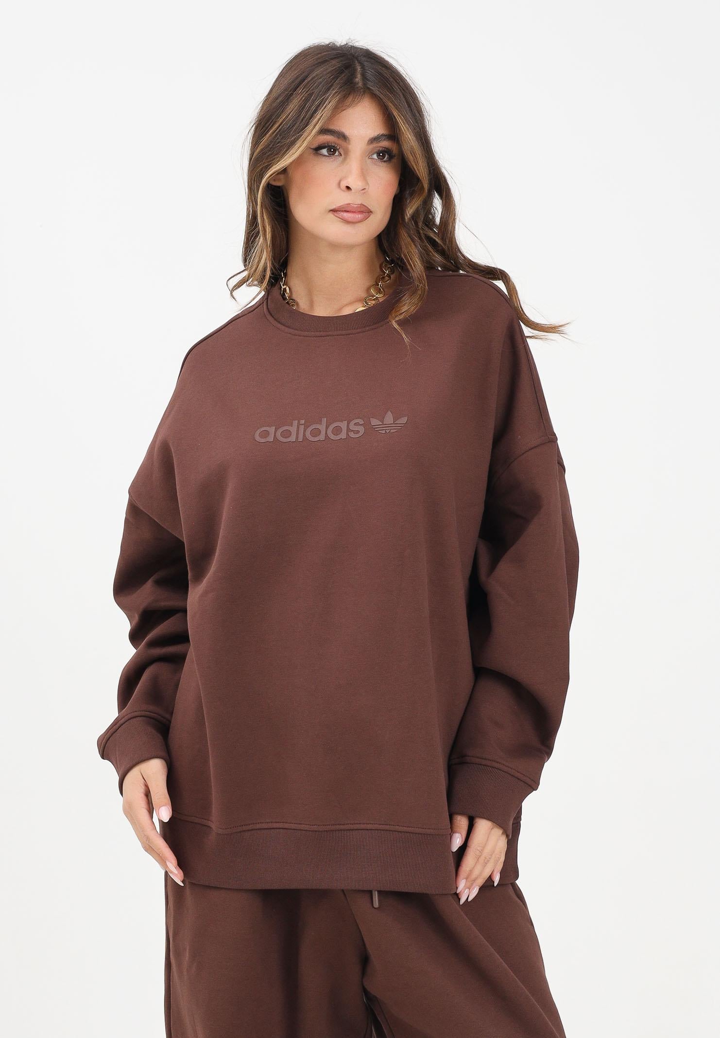ADIDAS ORIGINALS Felpa girocollo Essentials Linear Oversized Crew marrone da donna JW1018 . ADIDAS ORIGINALS