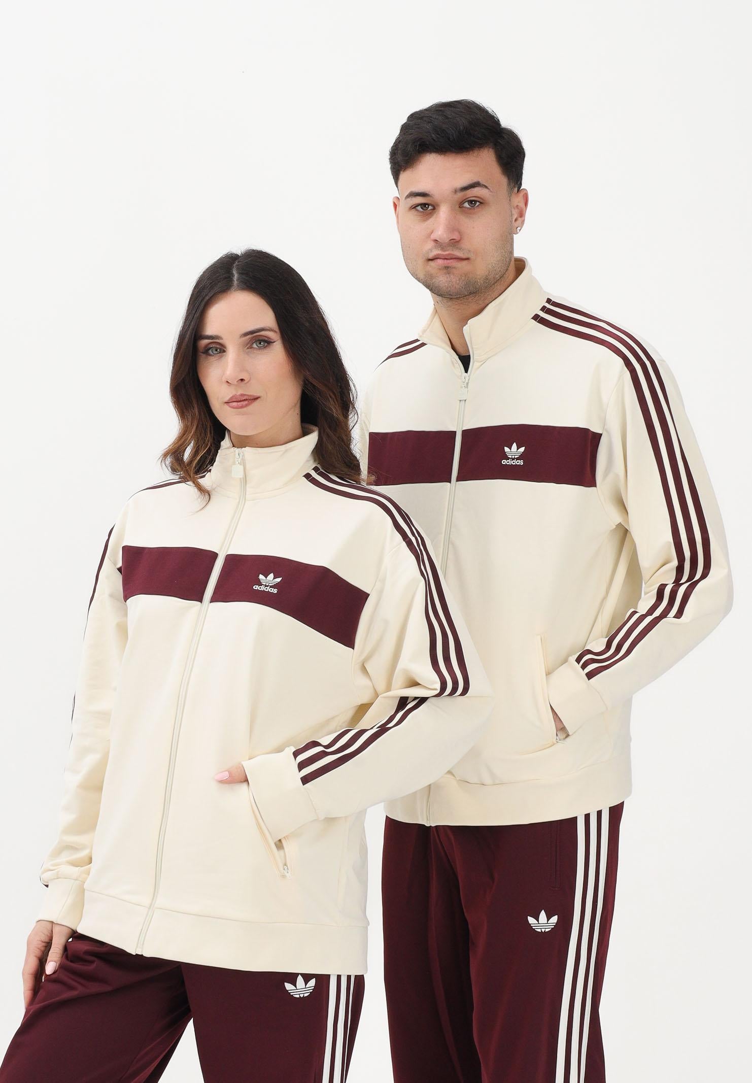 ADIDAS ORIGINALS Felpa con zip Colorblock panna e bordeaux per uomo e donna KA7751 . ADIDAS ORIGINALS