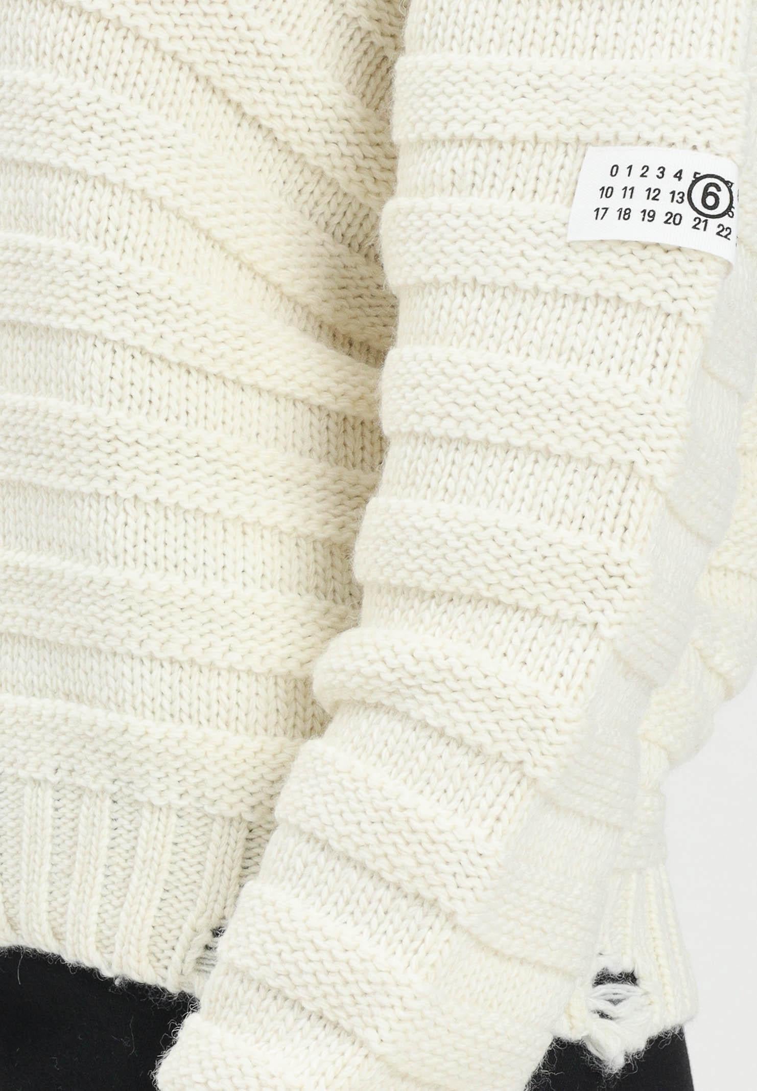 MAISON MARGIELA Maglioncino girocollo panna per donna, ragazzi e bambini in misto lana a coste con rotture<BR/> M60880MM06P M6101 MAISON MARGIELA