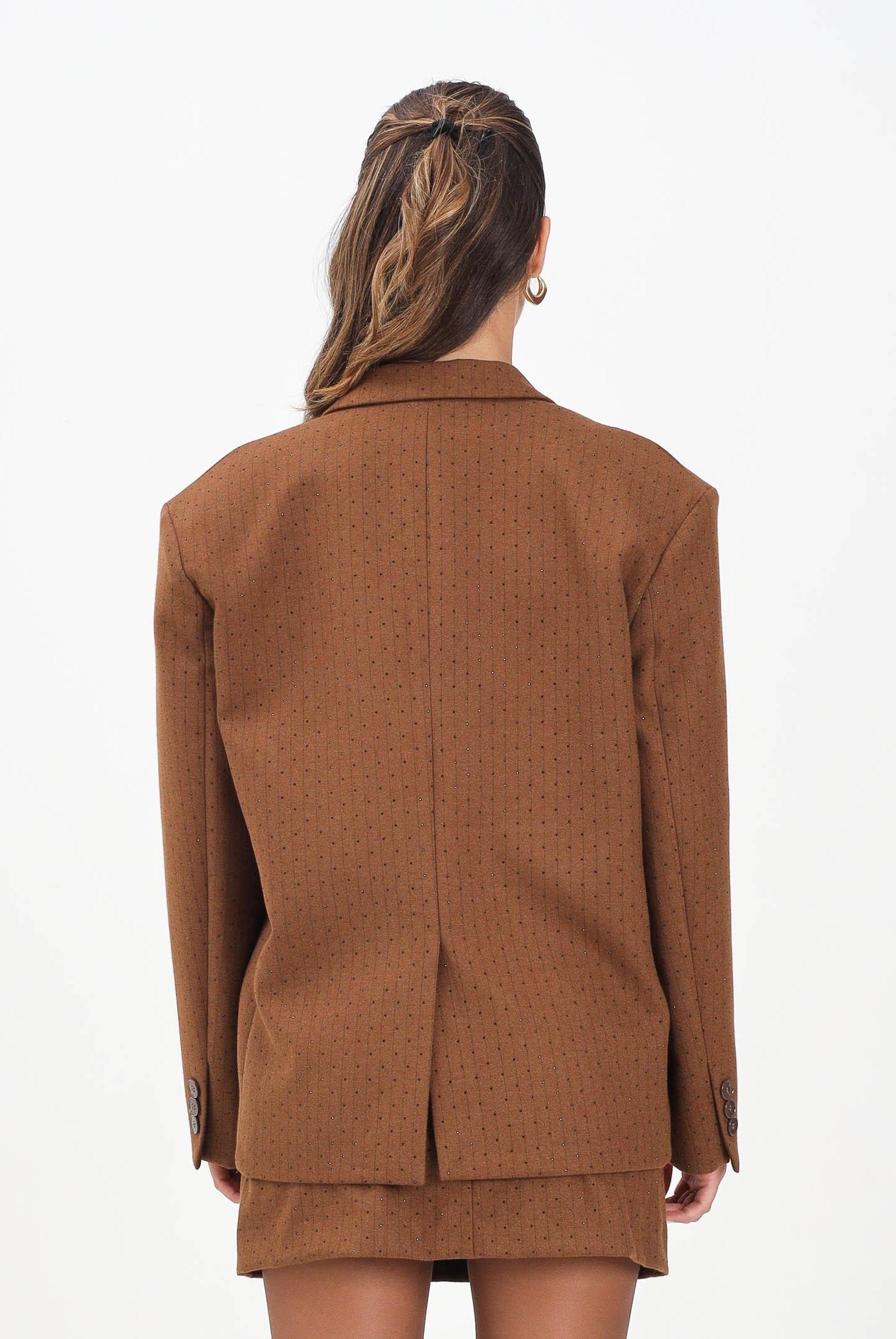 VICOLO Giacca doppiopetto cammello da donna con motivo gessato e strass TF0258 FFCU VICOLO