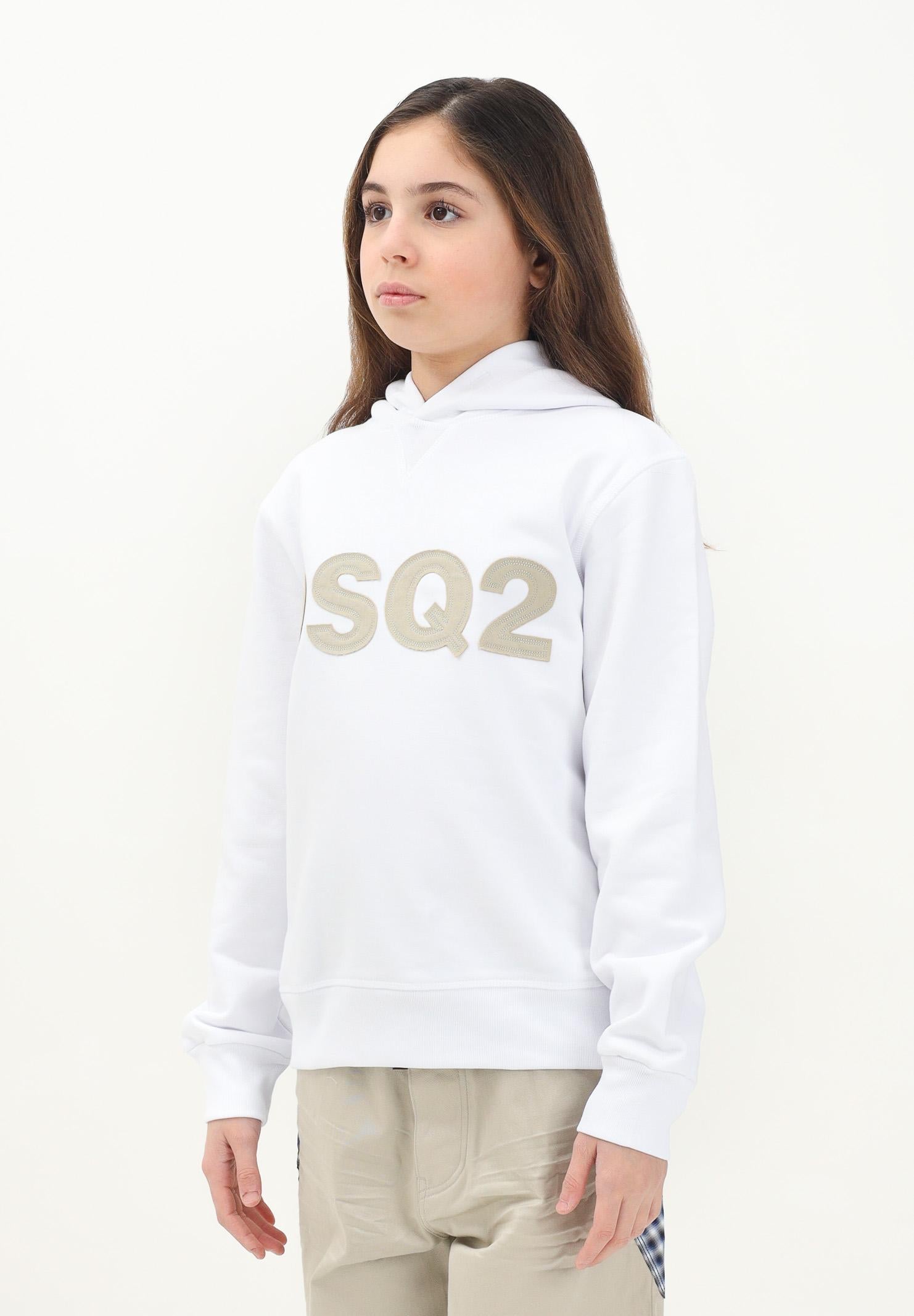 Felpa con cappuccio bianca per donna, ragazzi e bambini rifinita da ricamo logo DQ2750D0094 DQ100 DSQUARED2