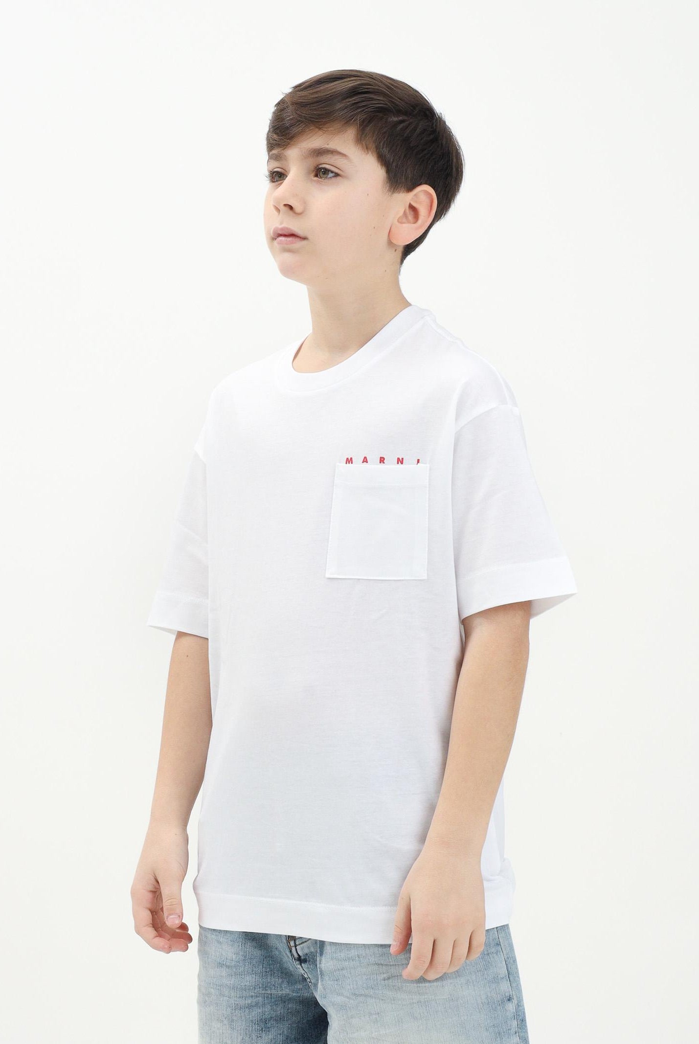 MARNI T-shirt a manica corta bianca per donna, ragazzi e bamini con taschino e logo M01415M00RF 0M100 MARNI