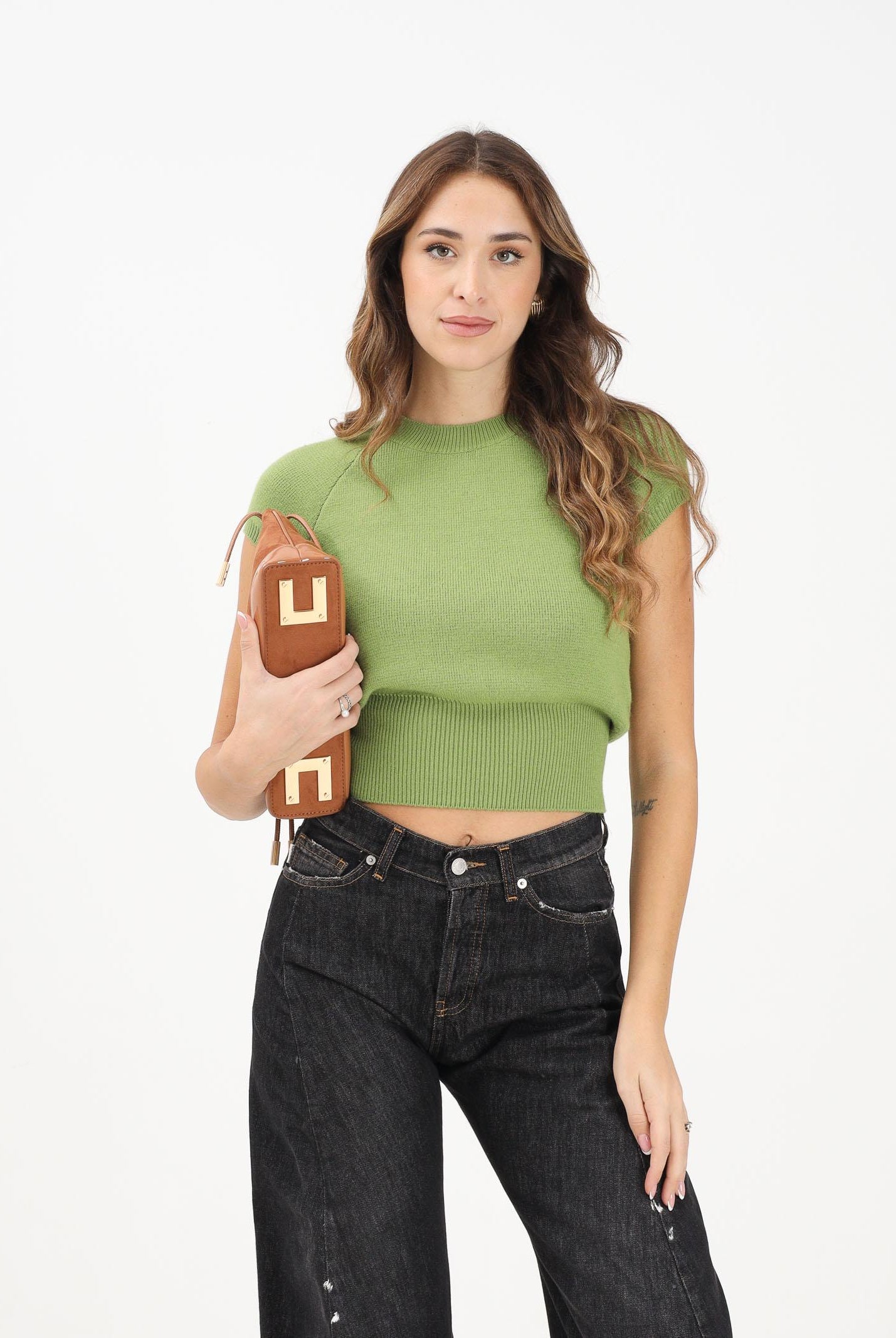 VICOLO Maglioncino verde da donna con maniche corte e scollo tondo 77244F VE VICOLO