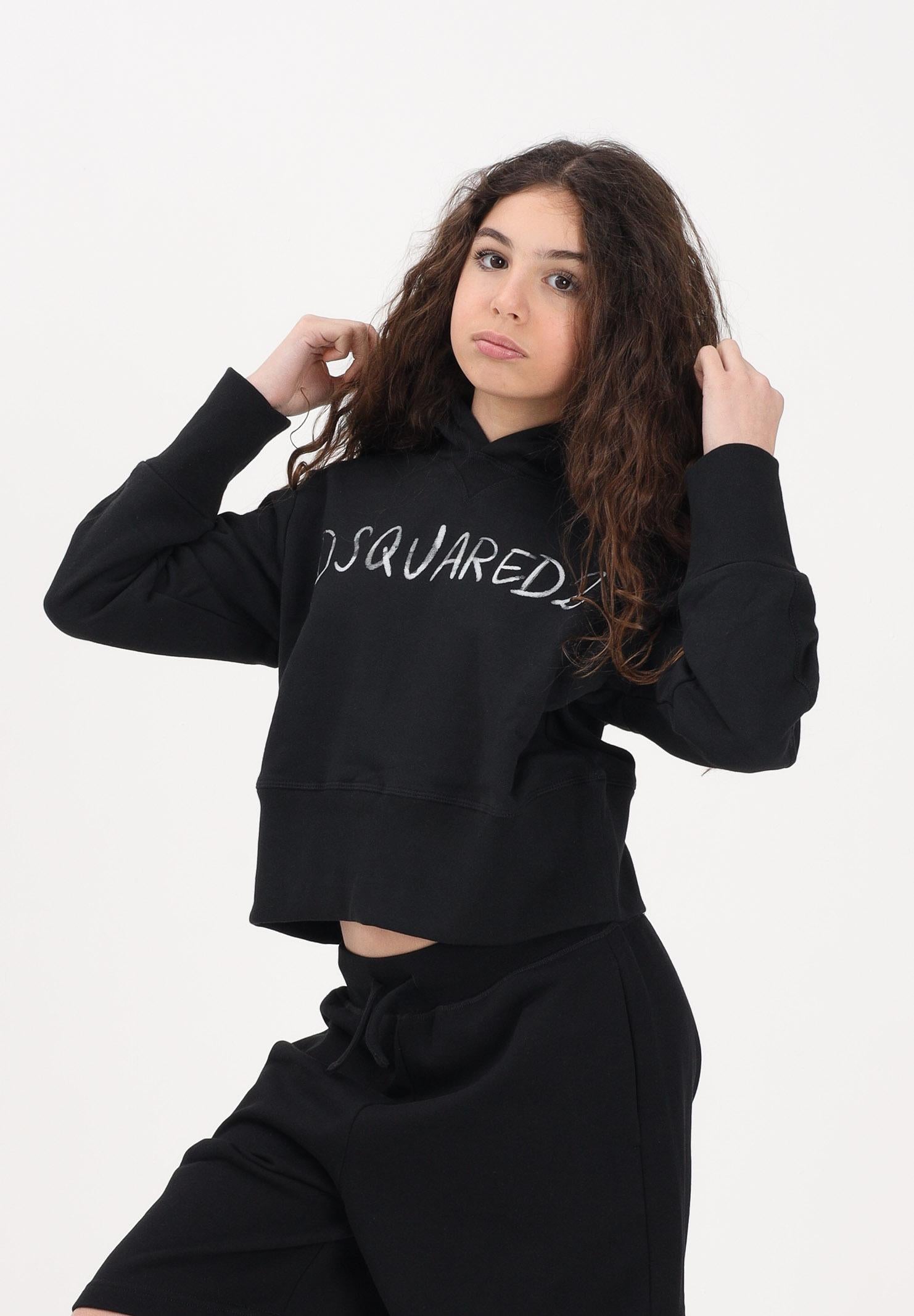 DSQUARED2 Felpa con cappuccio nera per donna, ragazzi e bambini rifinita da logo DQ3179D0AGQ DQ900 DSQUARED2