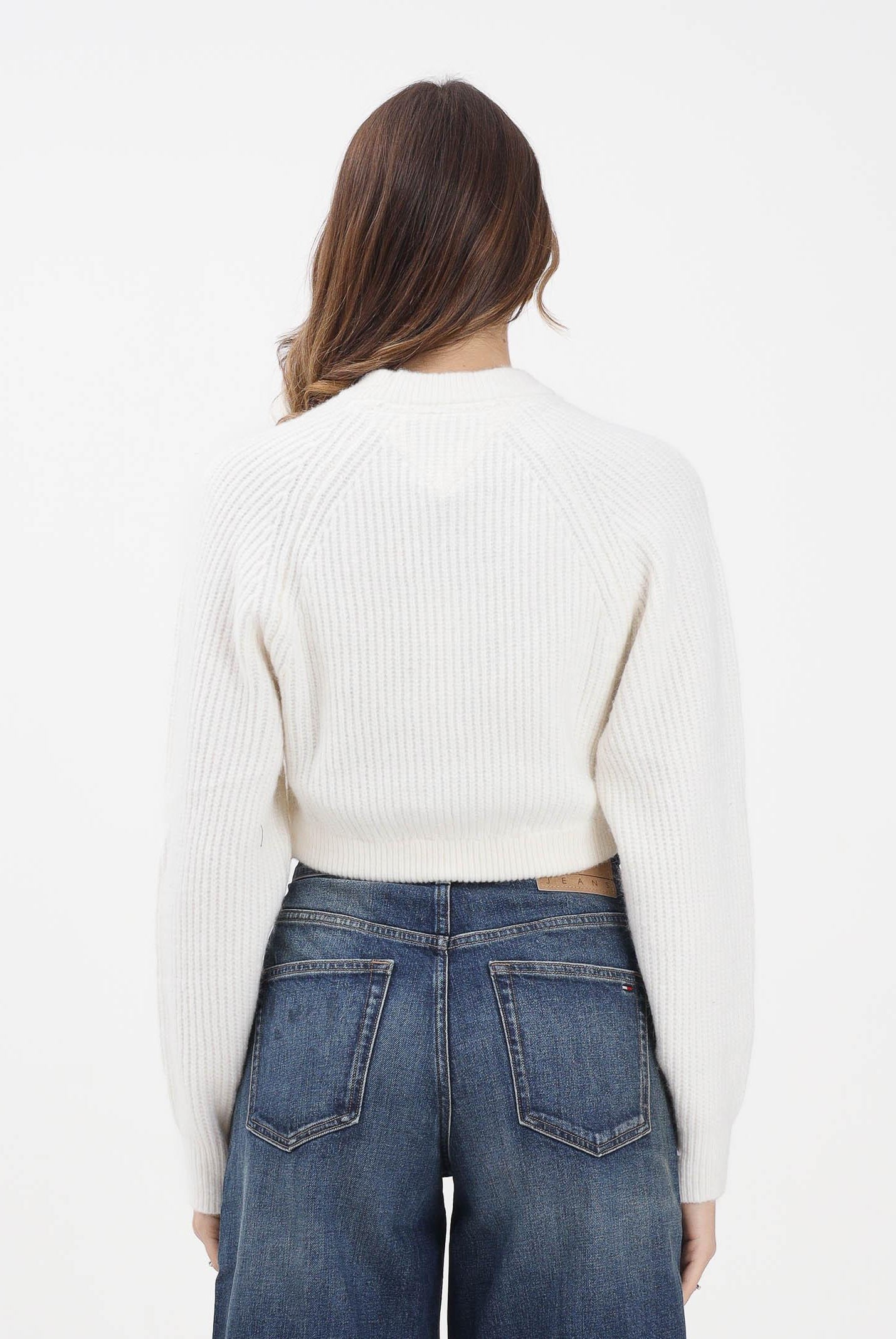 TOMMY JEANS Maglioncino girocollo panna da donna con logo DW0DW21677YBH TOMMY JEANS