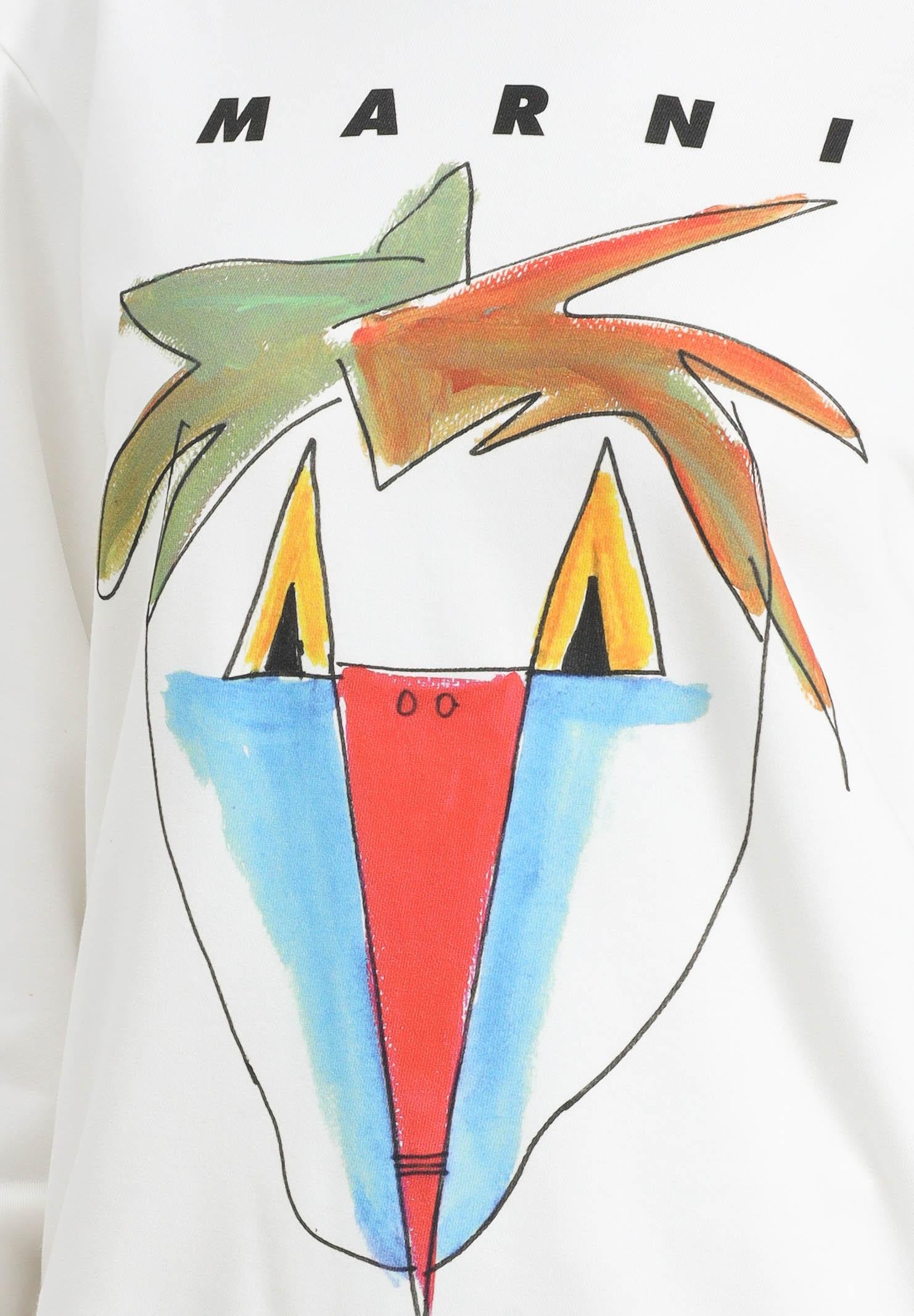 MARNI Felpa girocollo bianca per donna, ragazzi e bambini con grafica Jungle M01573M00V0 0M114 MARNI