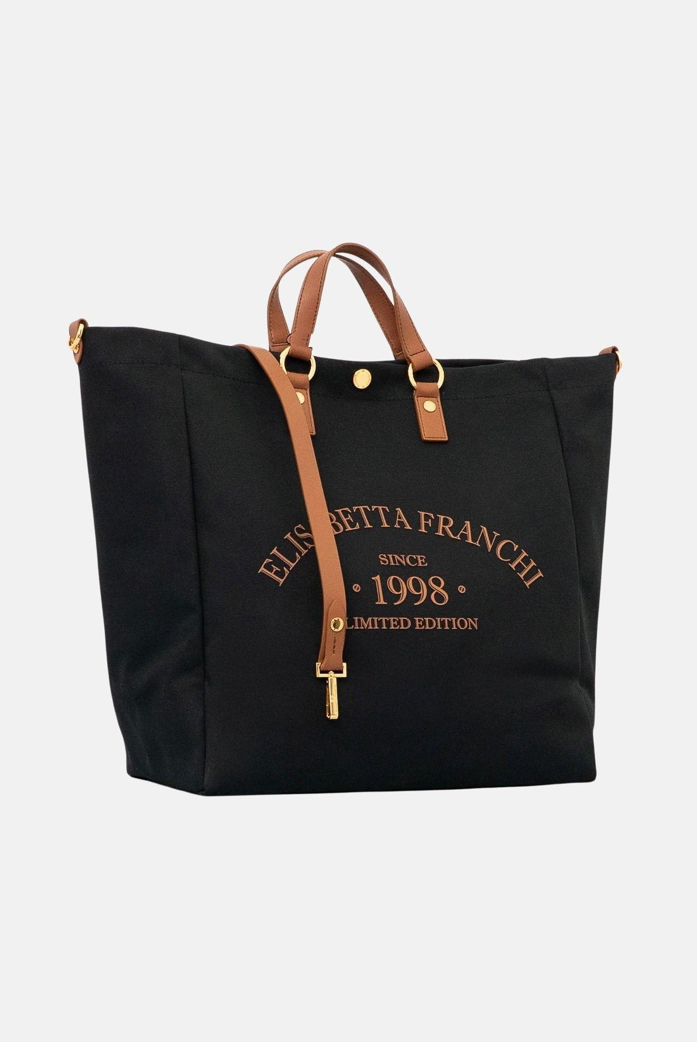 ELISABETTA FRANCHI Borsa mare nera e cuoio da donna con logo BS14A62E2 B58 ELISABETTA FRANCHI