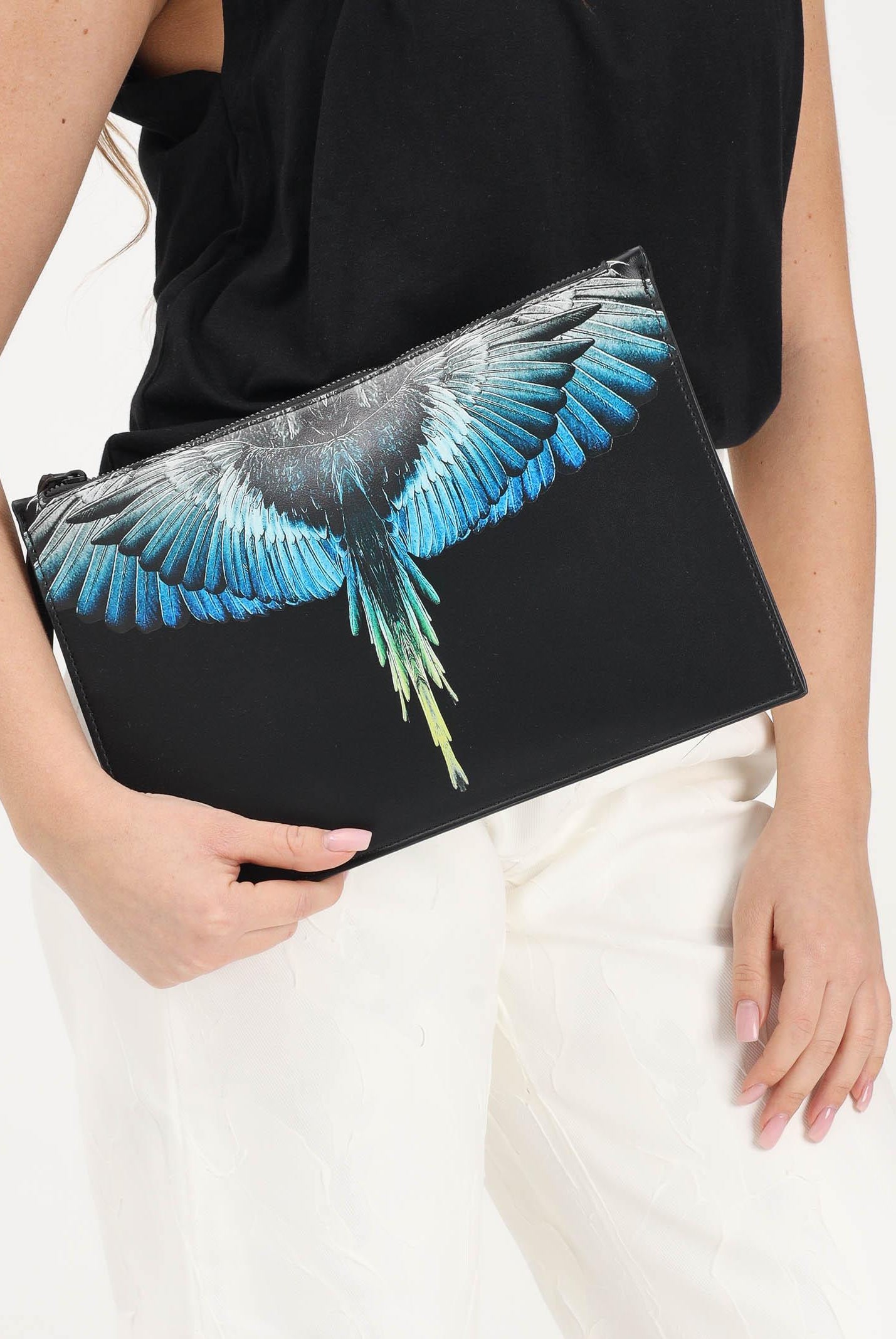 MARCELO BURLON COUNTY OF MILAN Pochette nera per uomo e donna con stampa ali COMAS2603350895 . MARCELO BURLON COUNTY OF MILAN