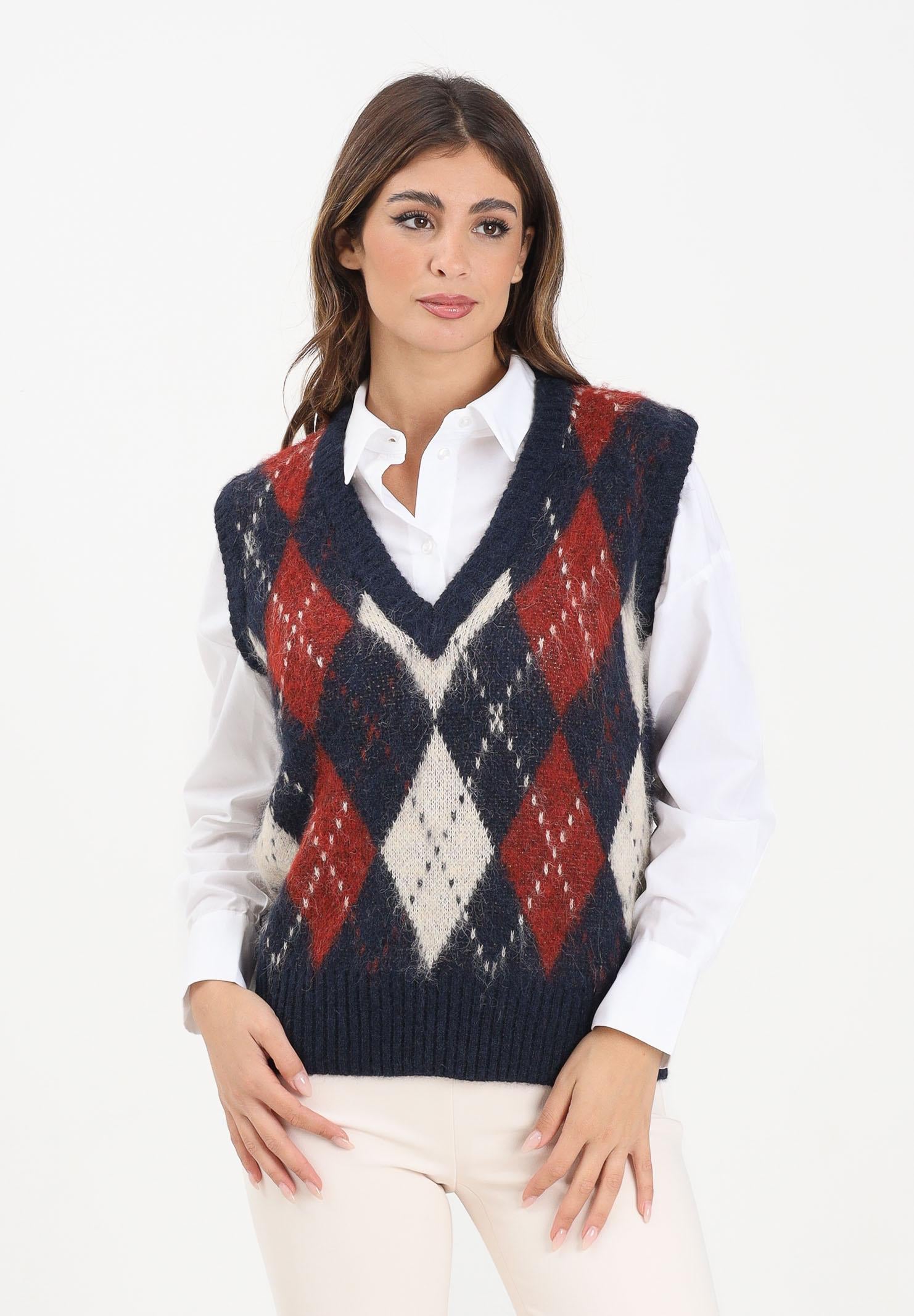 ONLY Gilet da donna con classico motivo argyle nei toni caldi del blu navy, rosso e panna 15353229 NightSky ONLY