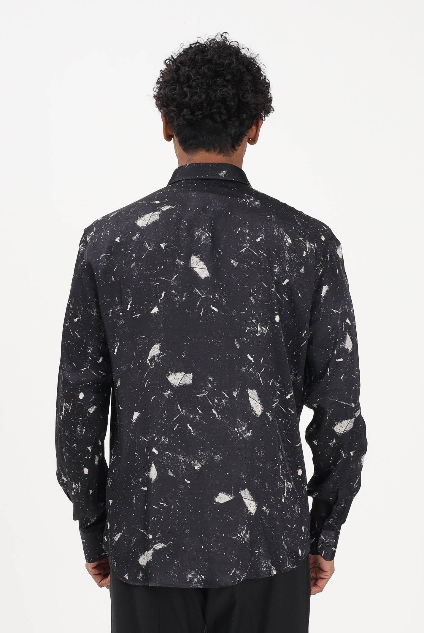 I'M BRIAN Camicia a manica lunga nera da uomo con stampa effetto splatter CA3618 0028 I'M BRIAN