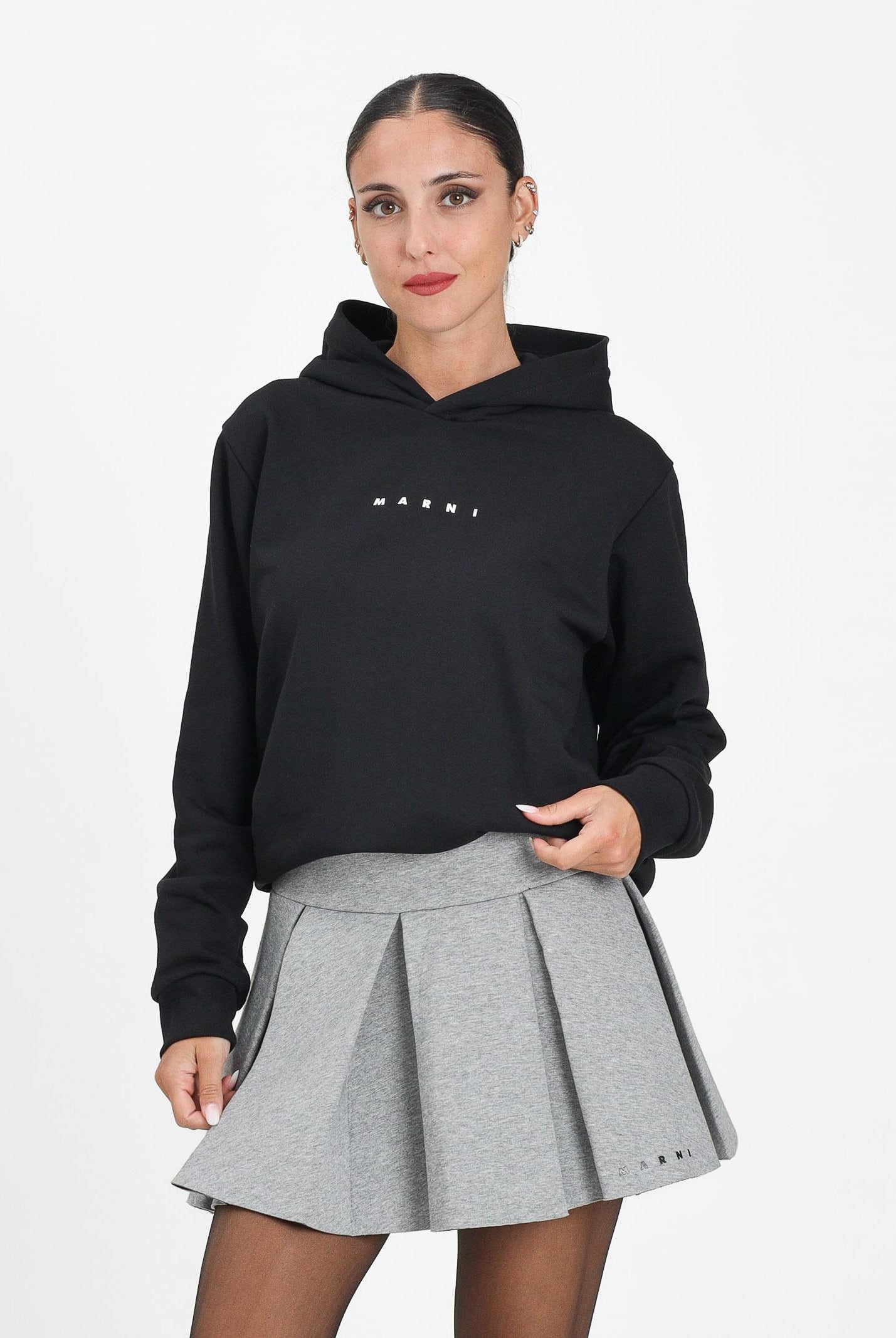 MARNI Felpa con cappuccio nera per donna, ragazzi e bambini con logo M01576M00V0 0M900 MARNI