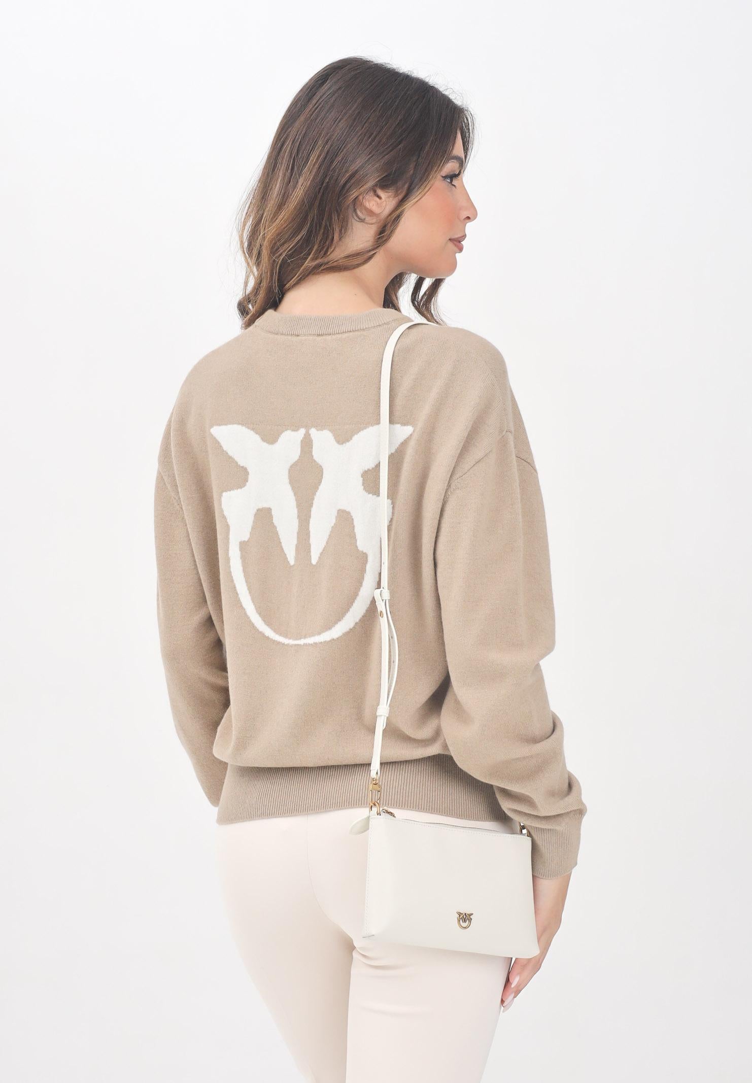 PINKO Maglioncino girocollo cammello da donna con maxi logo 105561A2SI MZ2 PINKO