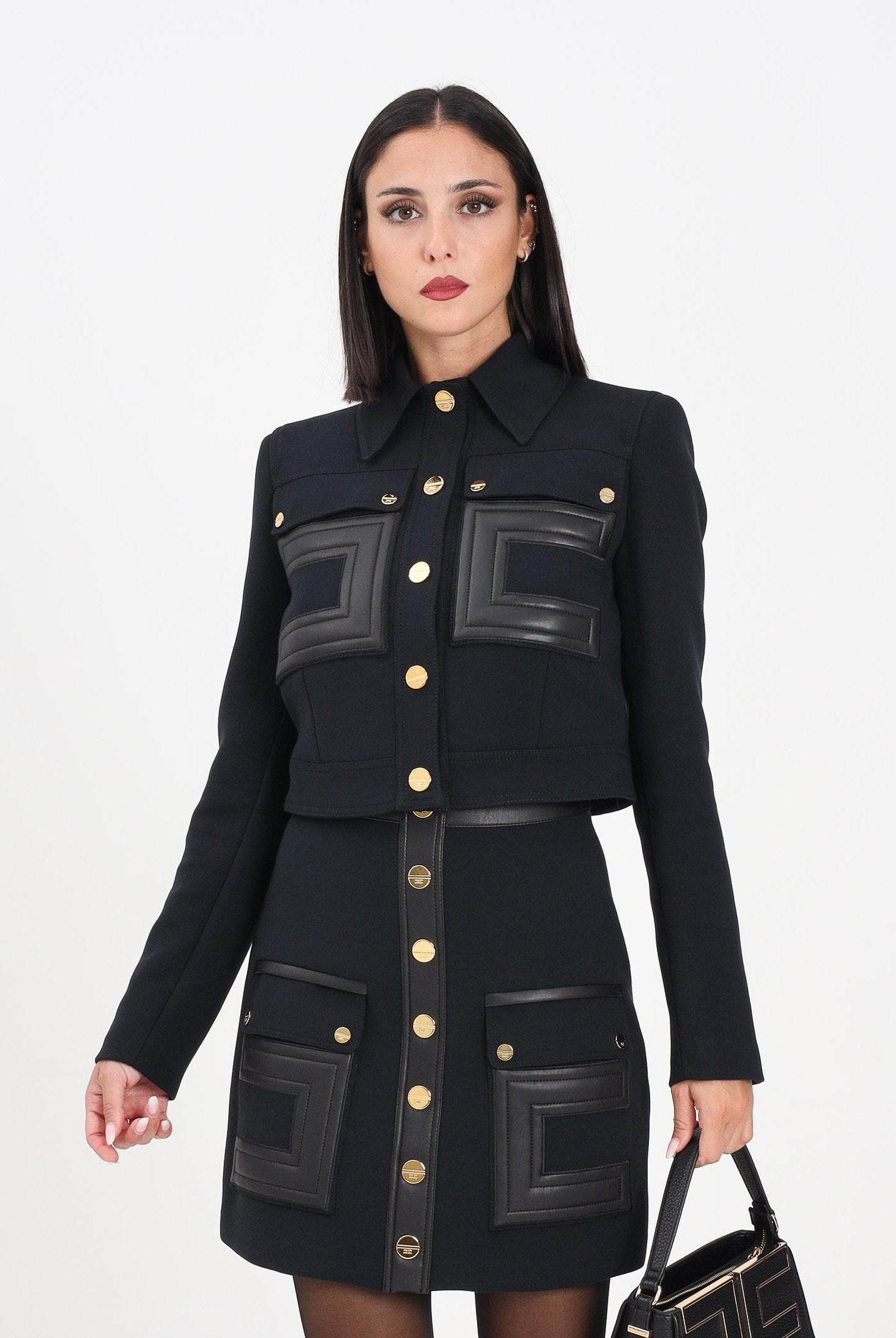 ELISABETTA FRANCHI Giacca nero da donna con dettagli logo<BR/> GI15957E2 110 ELISABETTA FRANCHI