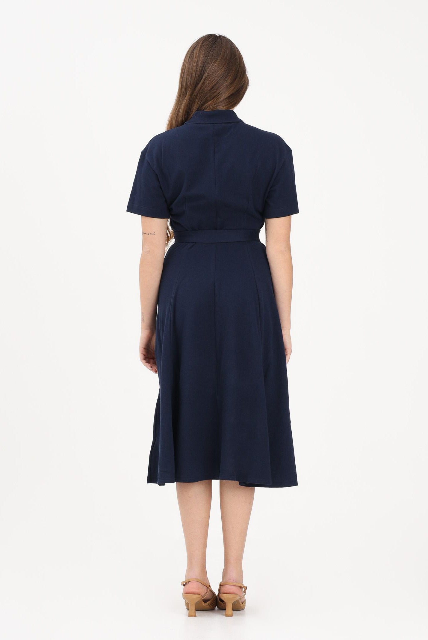 LACOSTE Abito midi blu da donna in mini piqué EF9621 166 LACOSTE