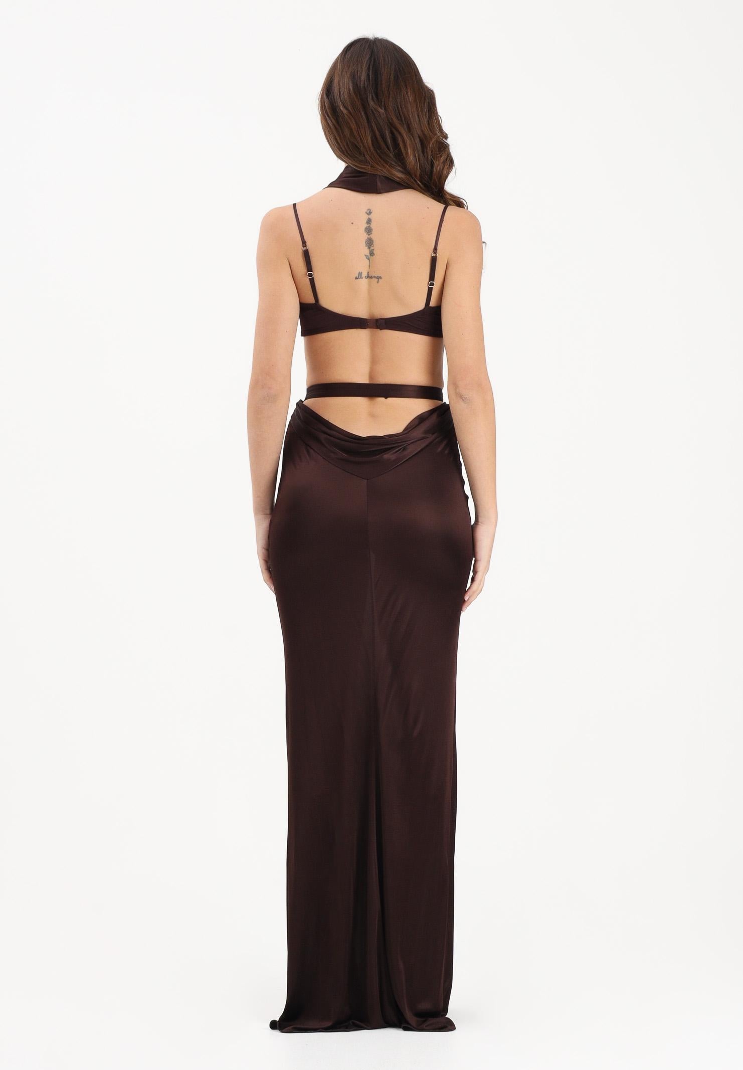 ELISABETTA FRANCHI Abito lungo cacao da donna in jersey di viscosa lucida ABR1361E2 644 ELISABETTA FRANCHI