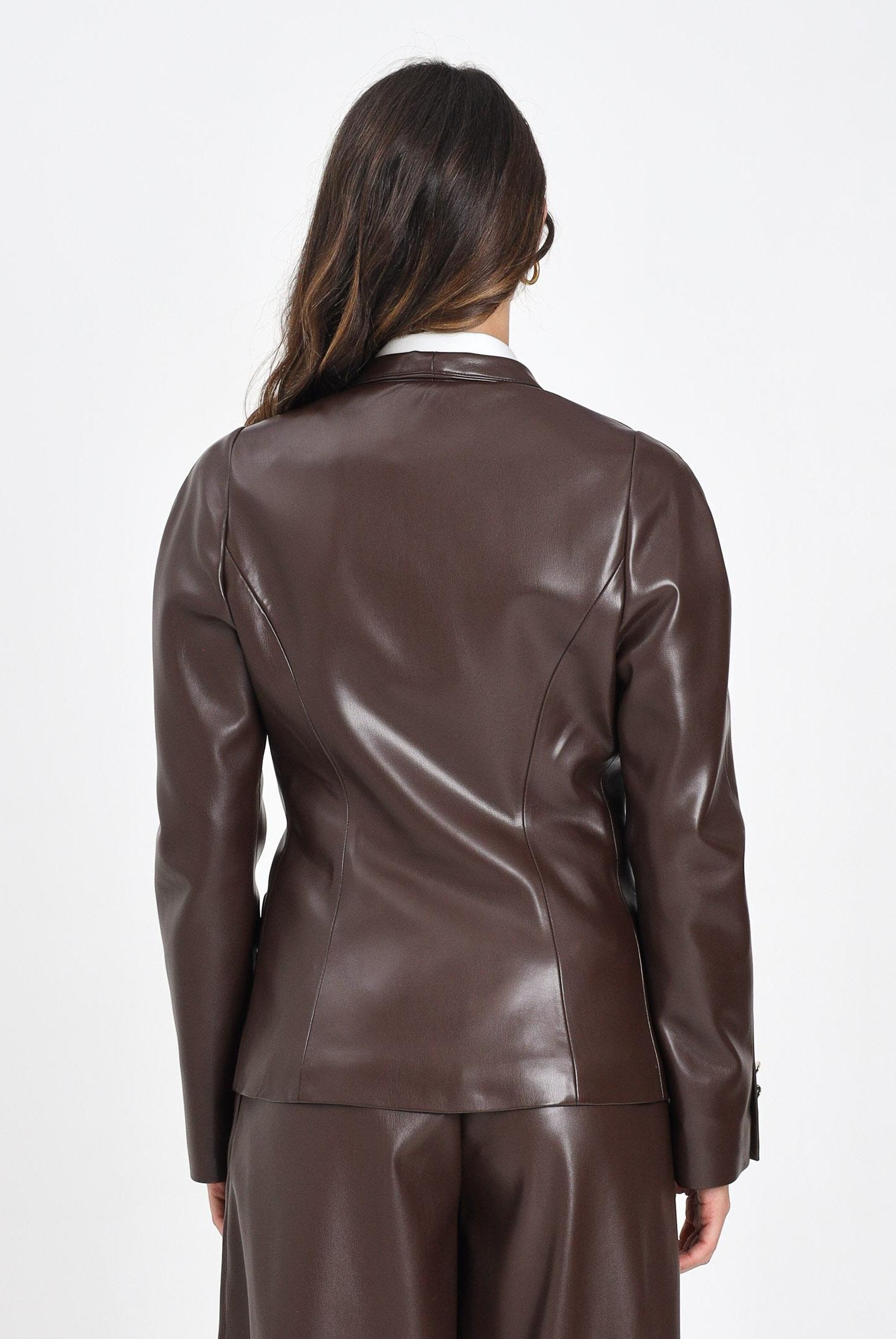 SIMONA CORSELLINI Giacca in eco-pelle color cioccolato da donna A25CPGI00601-C00010 V0746 SIMONA CORSELLINI