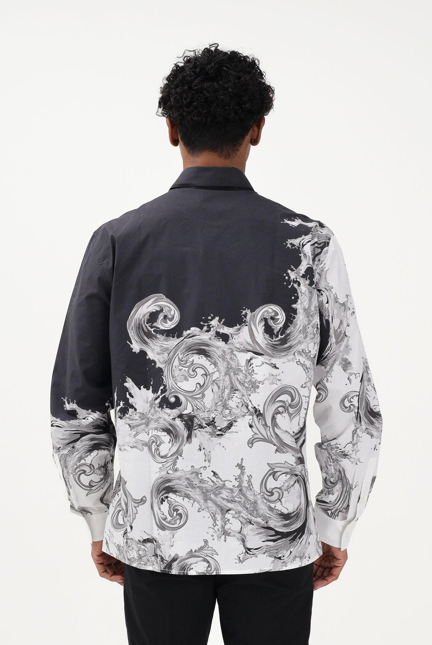 VERSACE JEANS COUTURE Camicia a manica lunga nera da uomo con stampa "Wave Couture" 80GAL2RBNS784 V22 VERSACE JEANS COUTURE