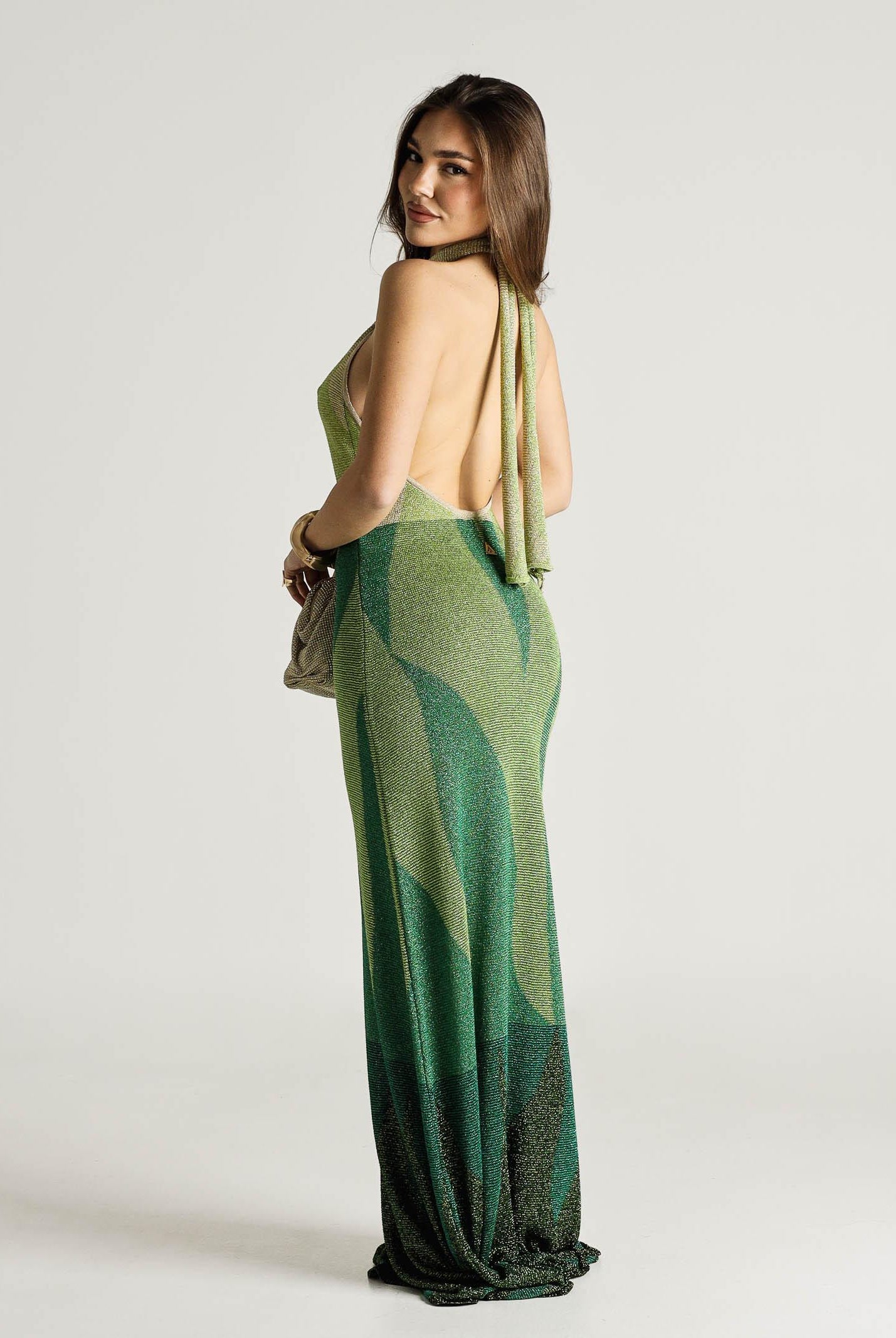 AKEP Abito lungo halter verde da donna con schiena scoperta VSKD13302 V1 AKEP