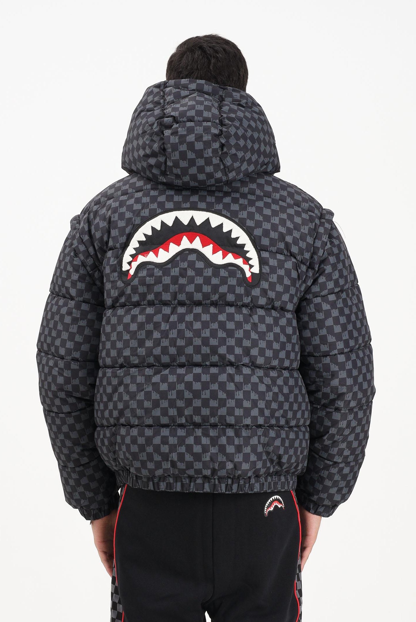 SPRAYGROUND Piumino Drip Check grigio e nero per uomo e donna SP748GRY . SPRAYGROUND