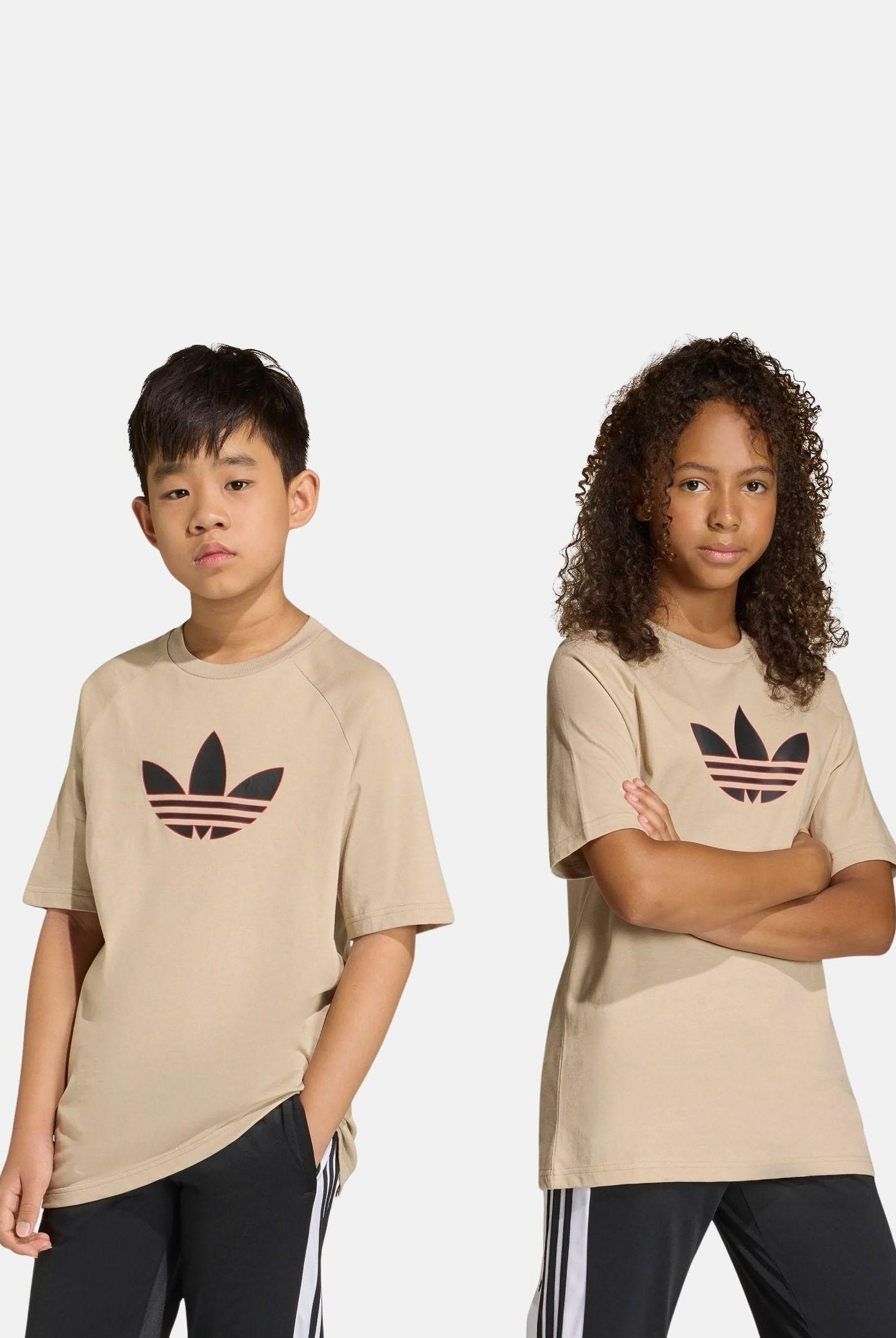 ADIDAS ORIGINALS T-shirt a manica corta Trefoil Loose beige per bambino e bambina KE2874 . ADIDAS ORIGINALS