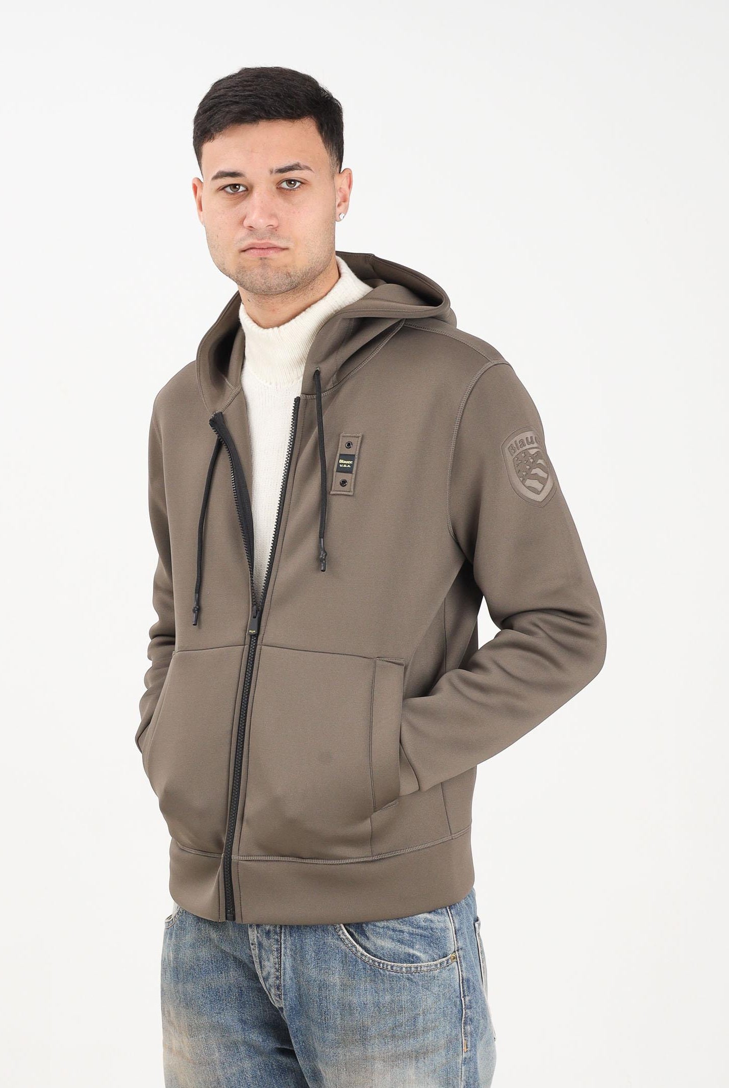 BLAUER Felpa con zip Colby verde bosco da uomo 25WBLUF02093-004745 670 BLAUER