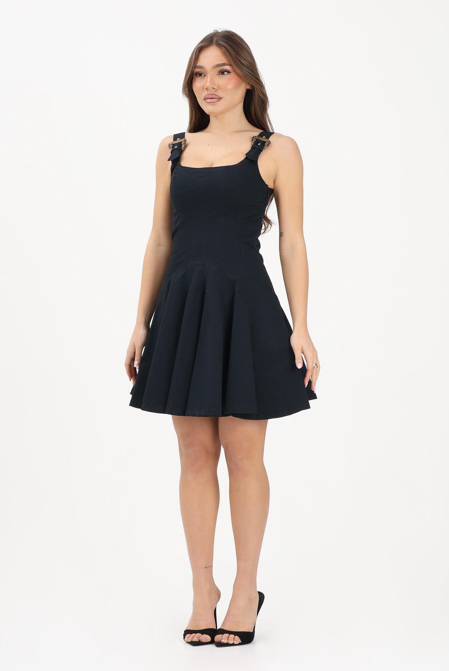 VERSACE JEANS COUTURE Abito corto nero da donna con fibbie Baroque 80HAO909N0715 899 VERSACE JEANS COUTURE