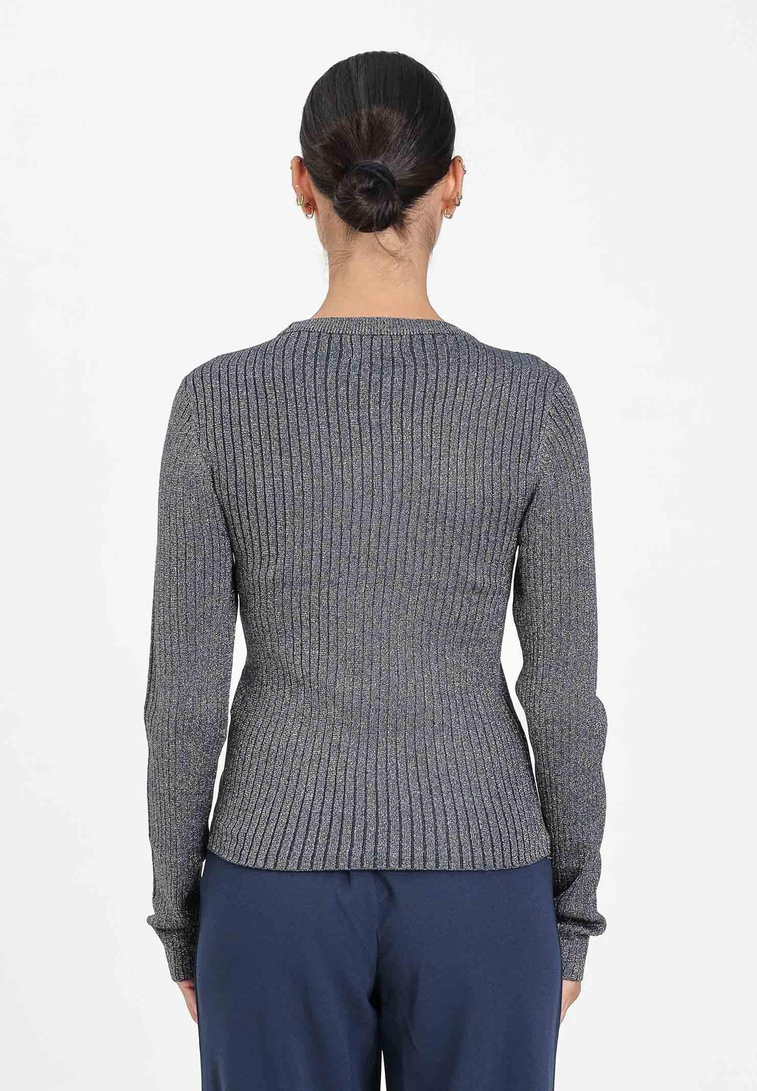 JDY Maglioncino girocollo blu da donna in tessuto a costine con delicato filo lurex 15330569 TotalEclipse JDY