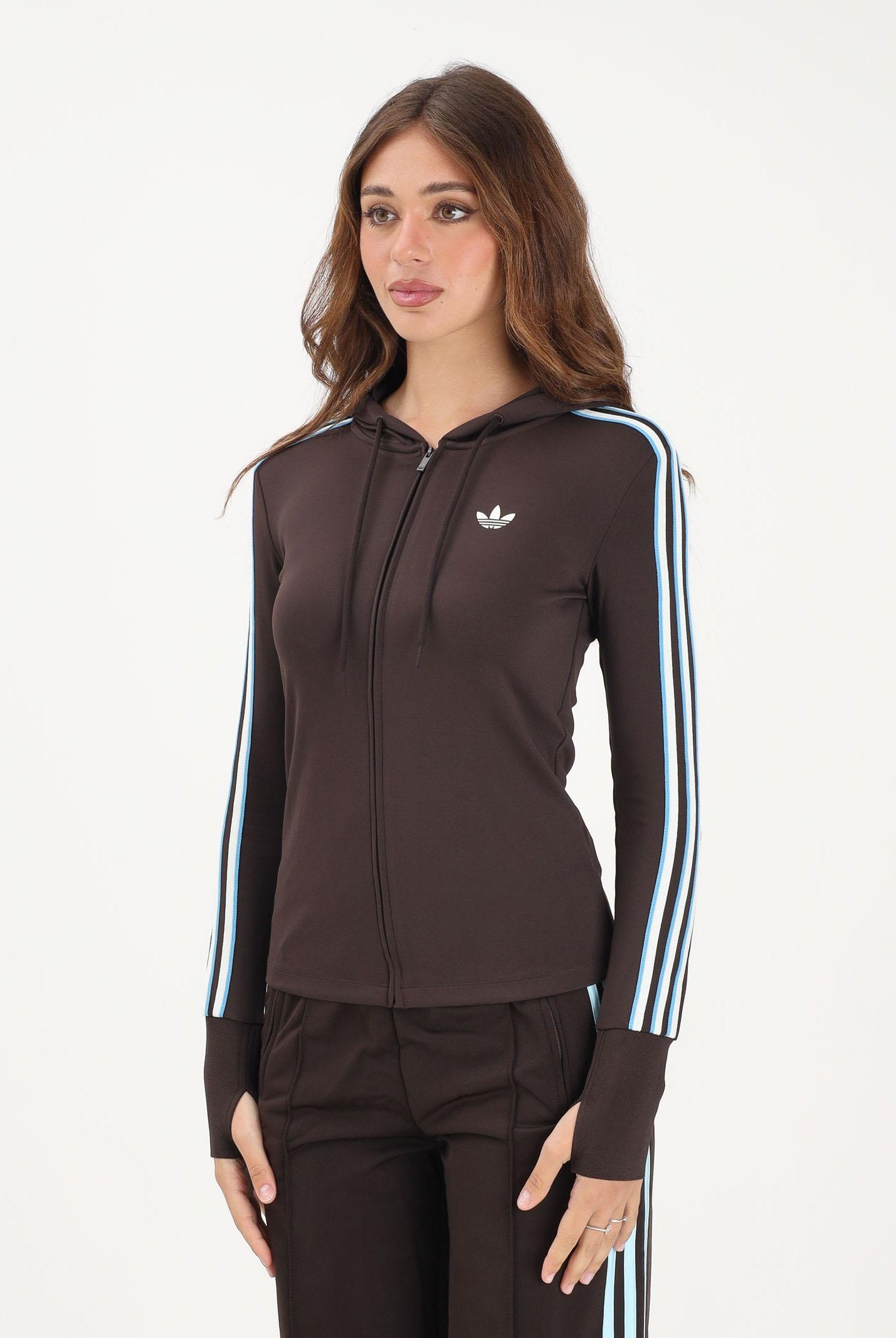 ADIDAS ORIGINALS Felpa con zip Trefoil marrone da donna KW4550 . ADIDAS ORIGINALS