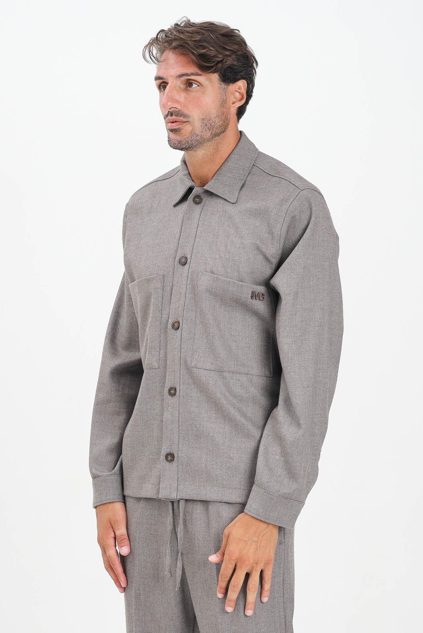 I'M BRIAN Camicia tortora da uomo con applicazione logo CA3449 TOR I'M BRIAN