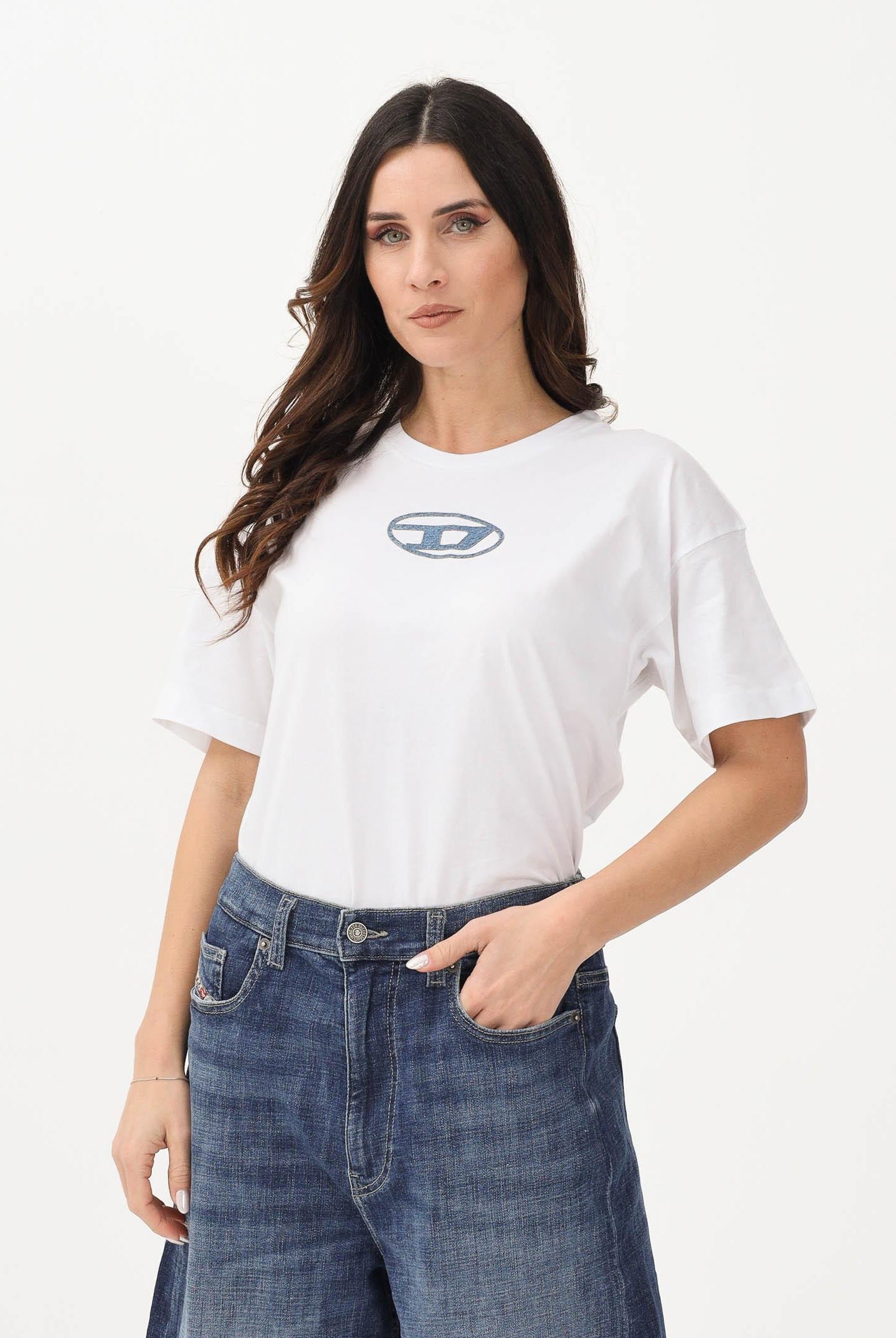 DIESEL T-shirt a manica corta bianca per donna, ragazzi e bambini con logo J025900GRAI K100 DIESEL