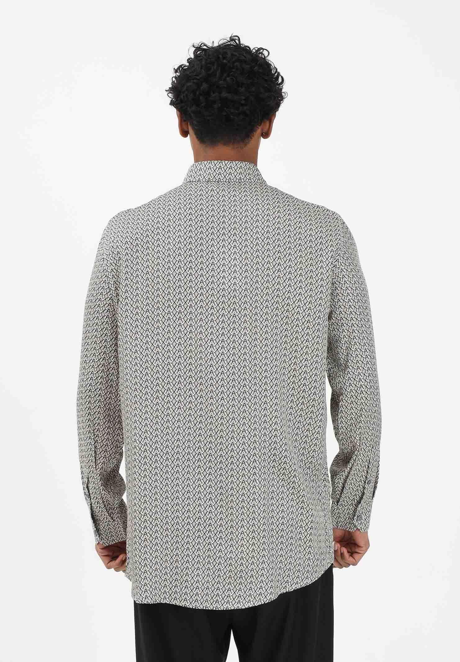 ARMANI EXCHANGE Camicia a manica lunga panna da uomo con logo all-over XM001821AF13235 F0143 ARMANI EXCHANGE