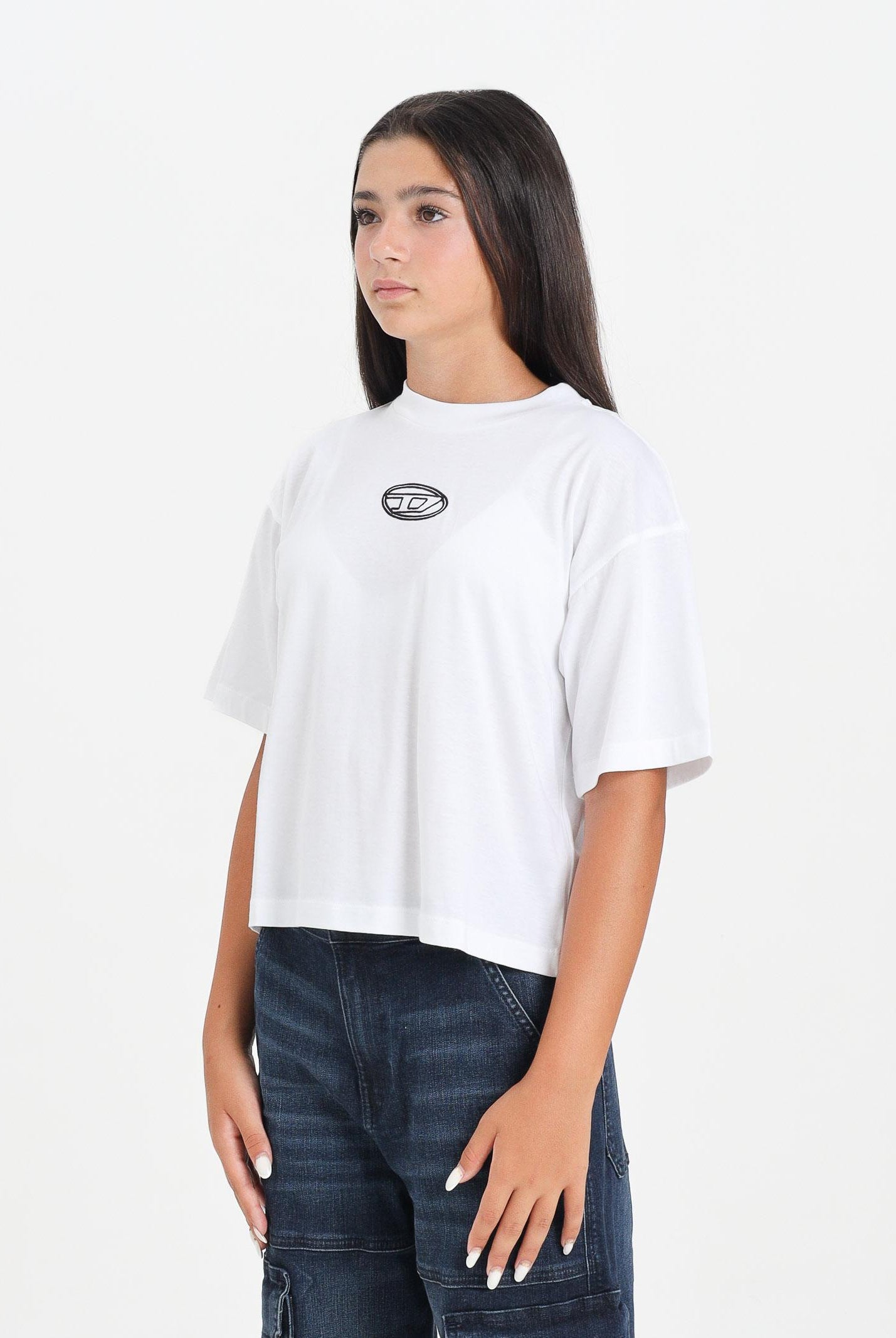 DIESEL T-shirt a manica corta bianca per donna e ragazze con logo Oval D J0242800YI9 K100 DIESEL