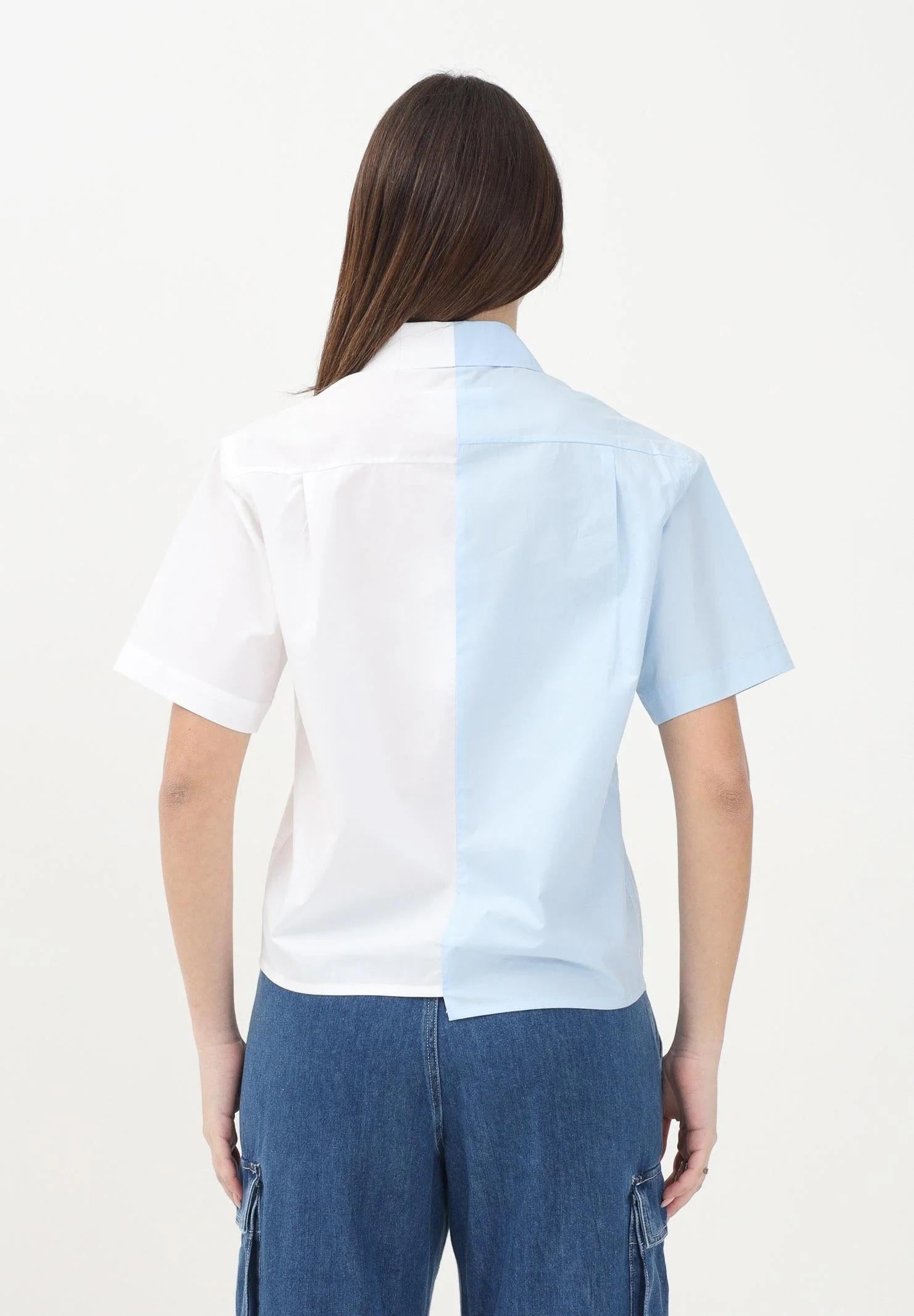 MAISON MARGIELA Camicia a maniche corte bianca e azzurra per donna, ragazzi e bambini con stampa Numbers M60761MM014 M6C29 MAISON MARGIELA