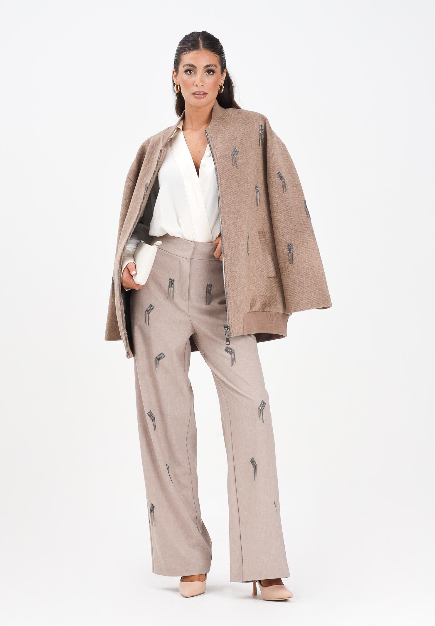 SIMONA CORSELLINI Pantalone elegante beige da donna con applicazioni gioiello A25CPPA02101-C00237 V0703 SIMONA CORSELLINI