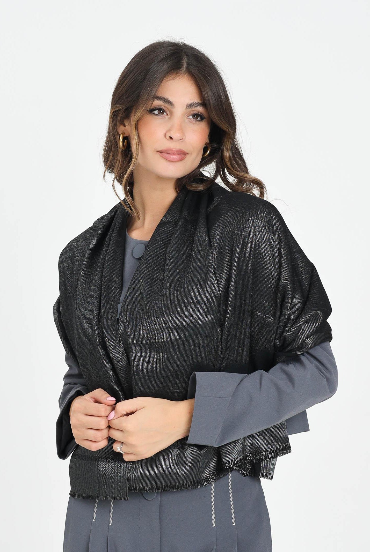 ELISABETTA FRANCHI Pashmina nera da donna con logo SC12F56E2 110 ELISABETTA FRANCHI