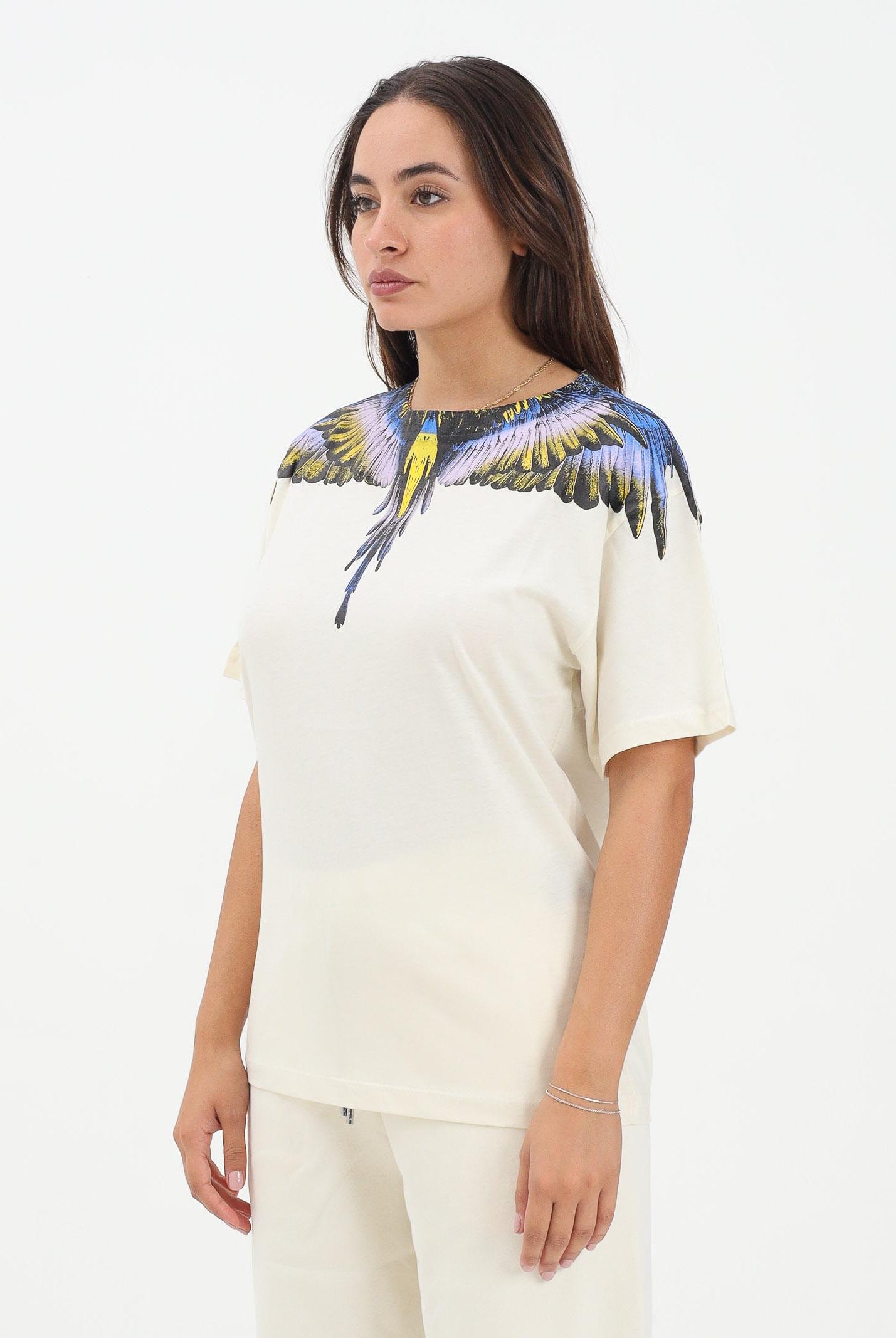 MARCELO BURLON COUNTY OF MILAN T-shirt a manica corta panna da donna con stampa ali 25ICM30001 LASK MARCELO BURLON COUNTY OF MILAN
