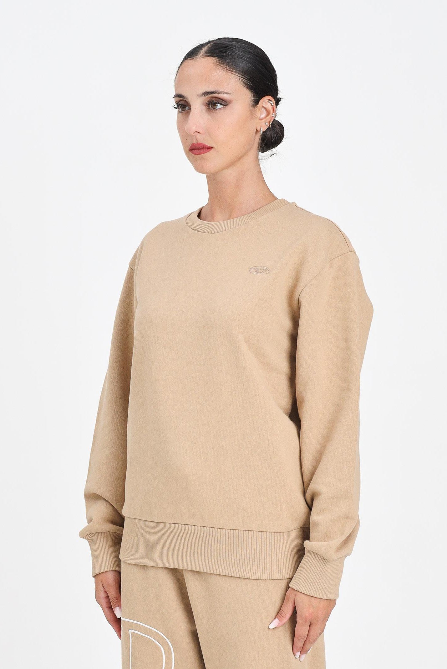 DIESEL Felpa girocollo beige per donna, ragazzi e bambini con maxi ricamo Oval D J022740GYCJ K726 DIESEL