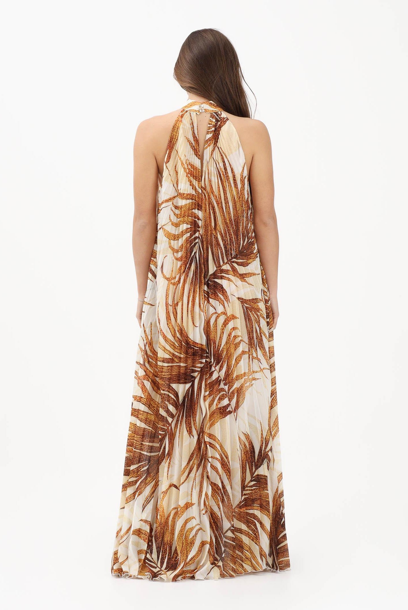 JUST CAVALLI Abito lungo beige da donna con stampa di foglie stilizzate 80PAO955NS775 638 JUST CAVALLI