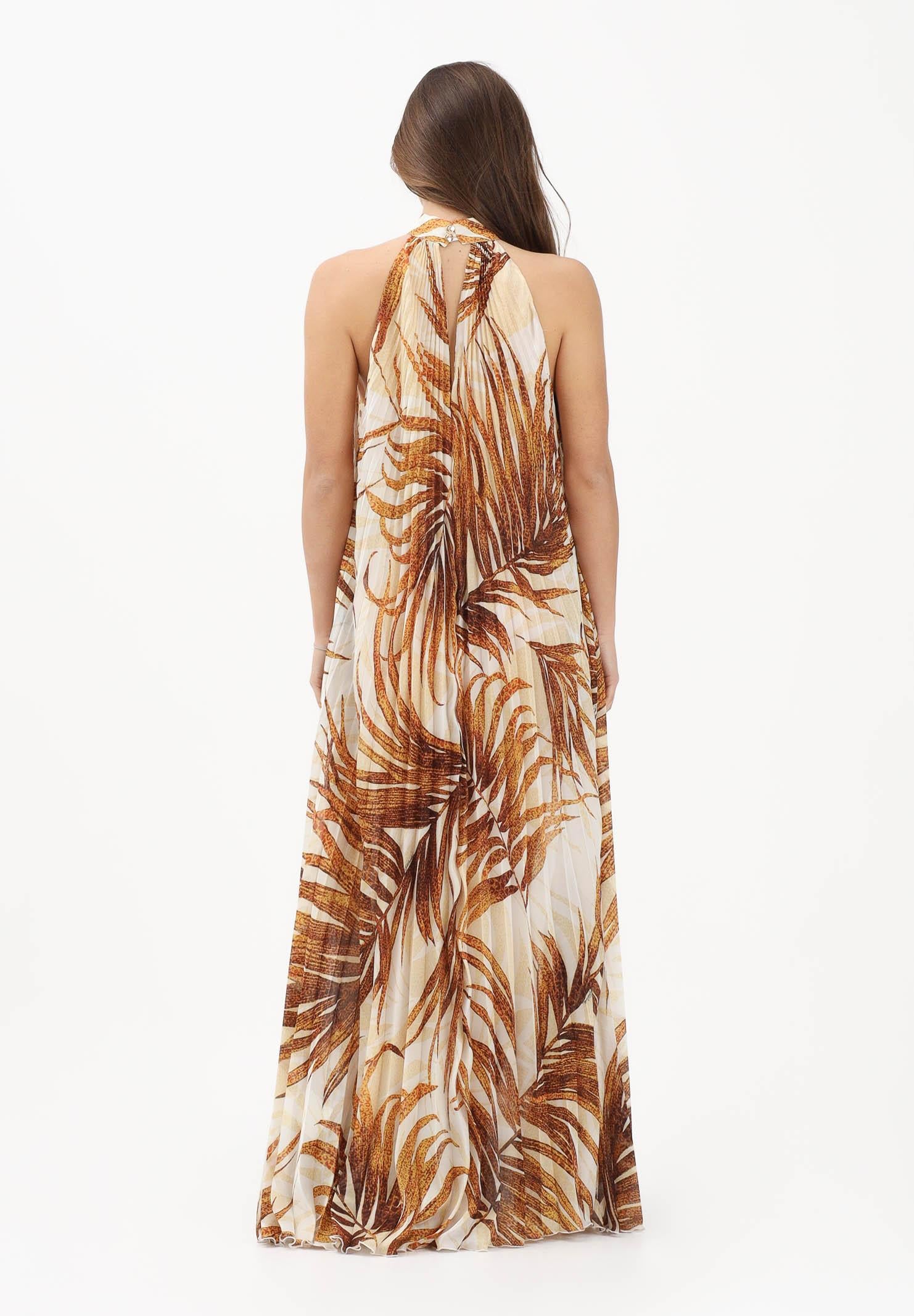 JUST CAVALLI Abito lungo beige da donna con stampa di foglie stilizzate 80PAO955NS775 638 JUST CAVALLI