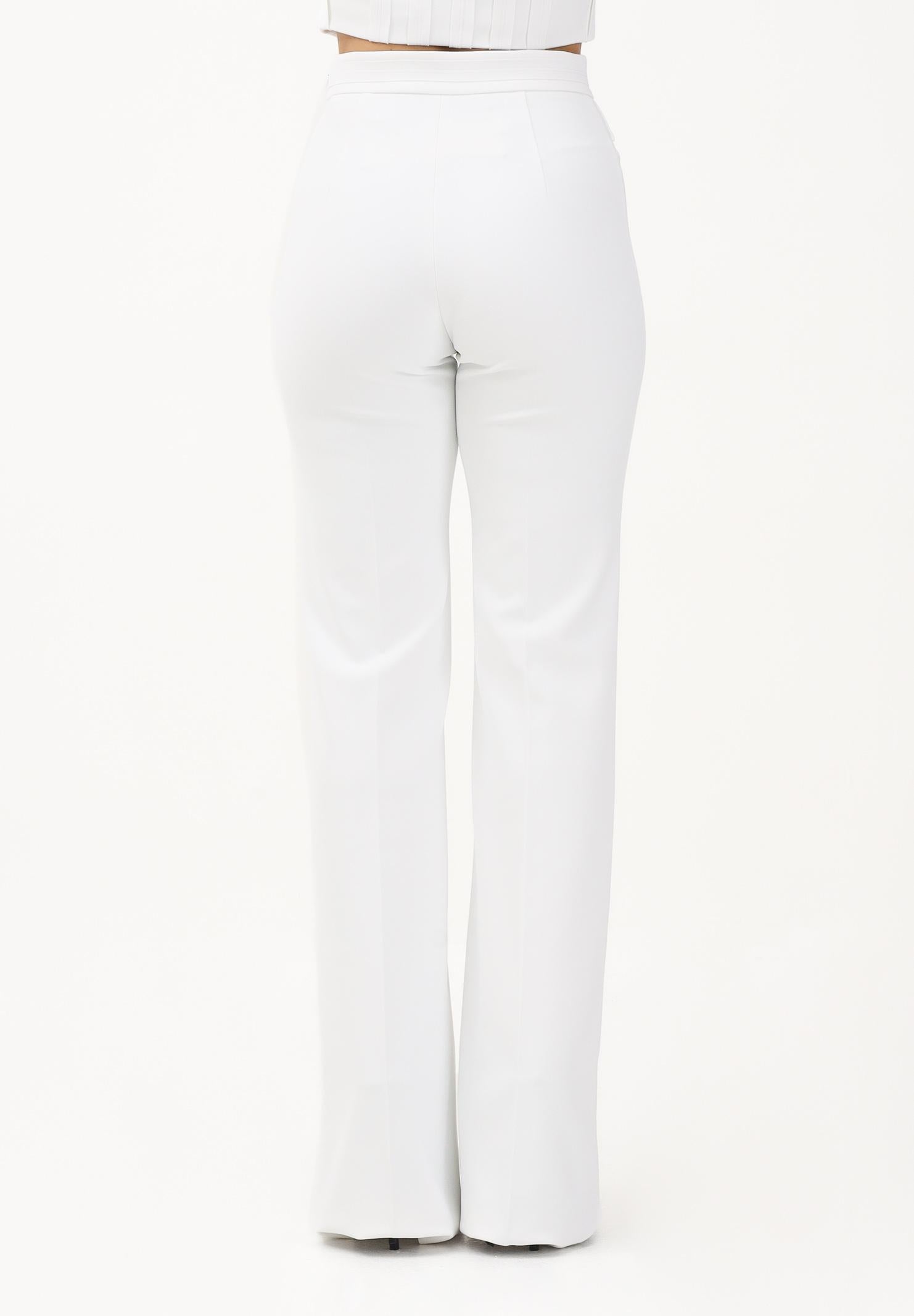 ELISABETTA FRANCHI Pantalone elegante avorio da donna con logo ricamato<BR/> PA17161E2 360 ELISABETTA FRANCHI
