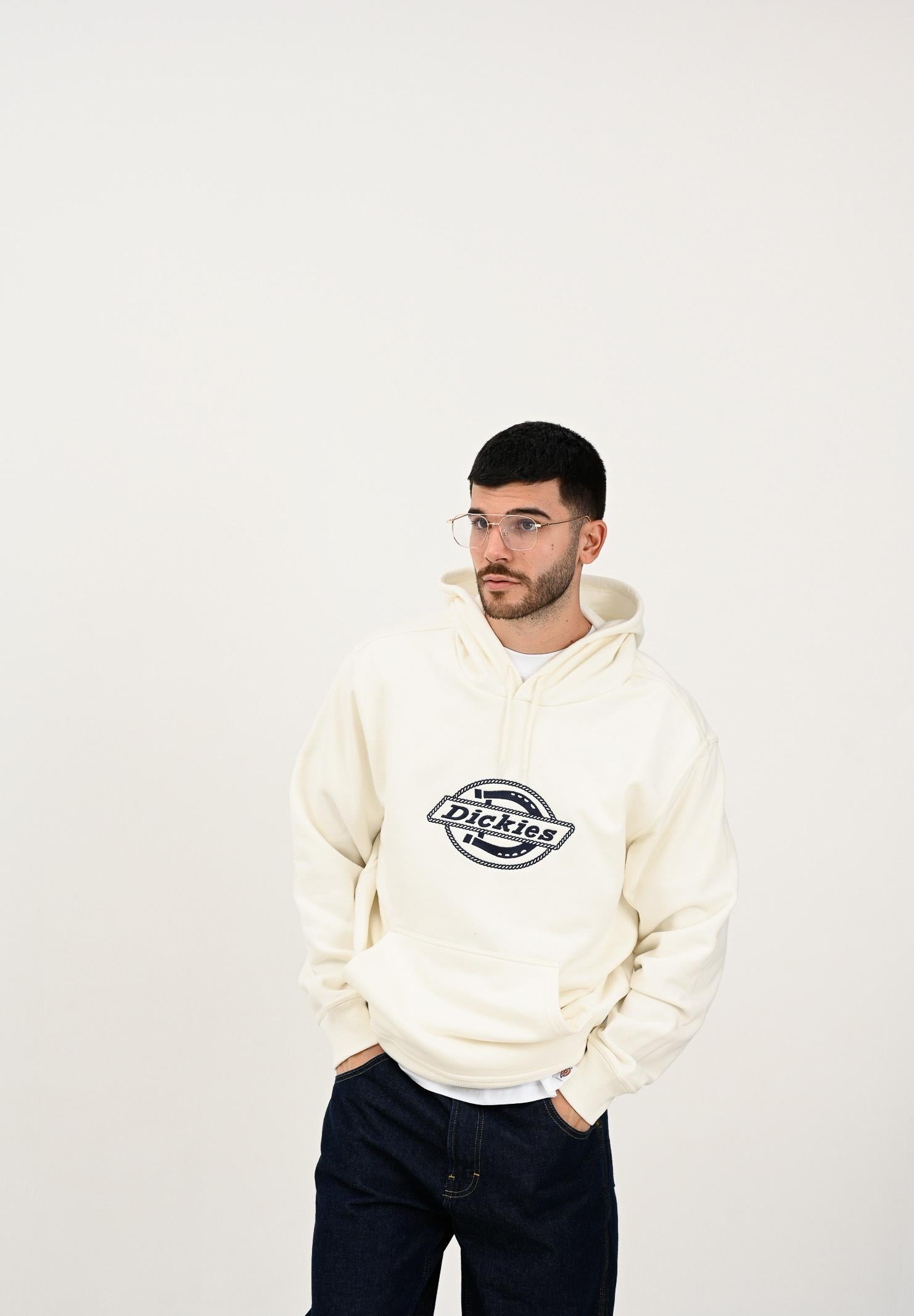 DICKIES forth shaw felpa con cappuccio panna da uomo con logo ricamato in blu. DK0A88L4C481 DIckies