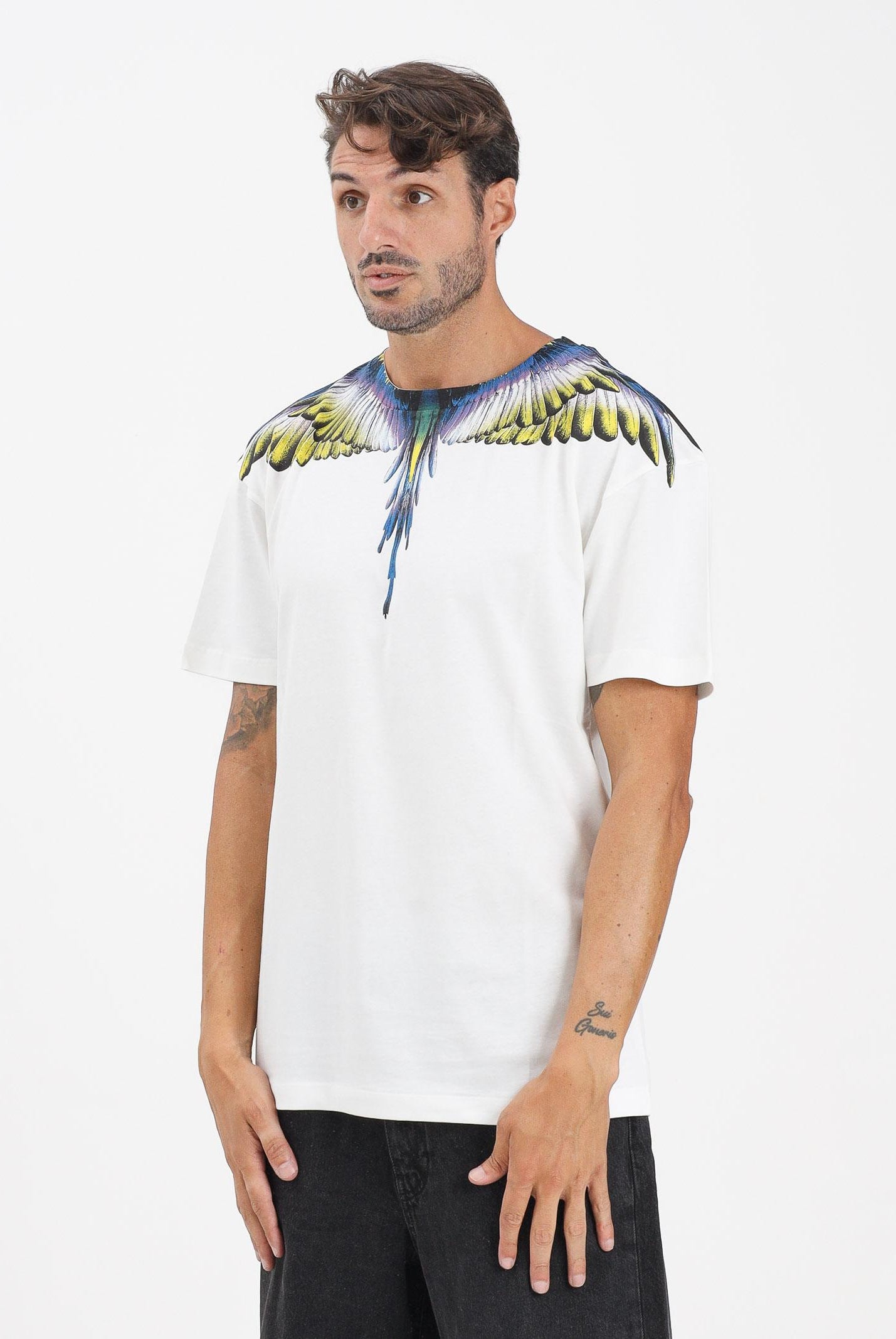 MARCELO BURLON COUNTY OF MILAN T-shirt a manica corta bianca da uomo caratterizzata dalla stampa di grandi ali F5CAMATH029 013 MARCELO BURLON COUNTY OF MILAN