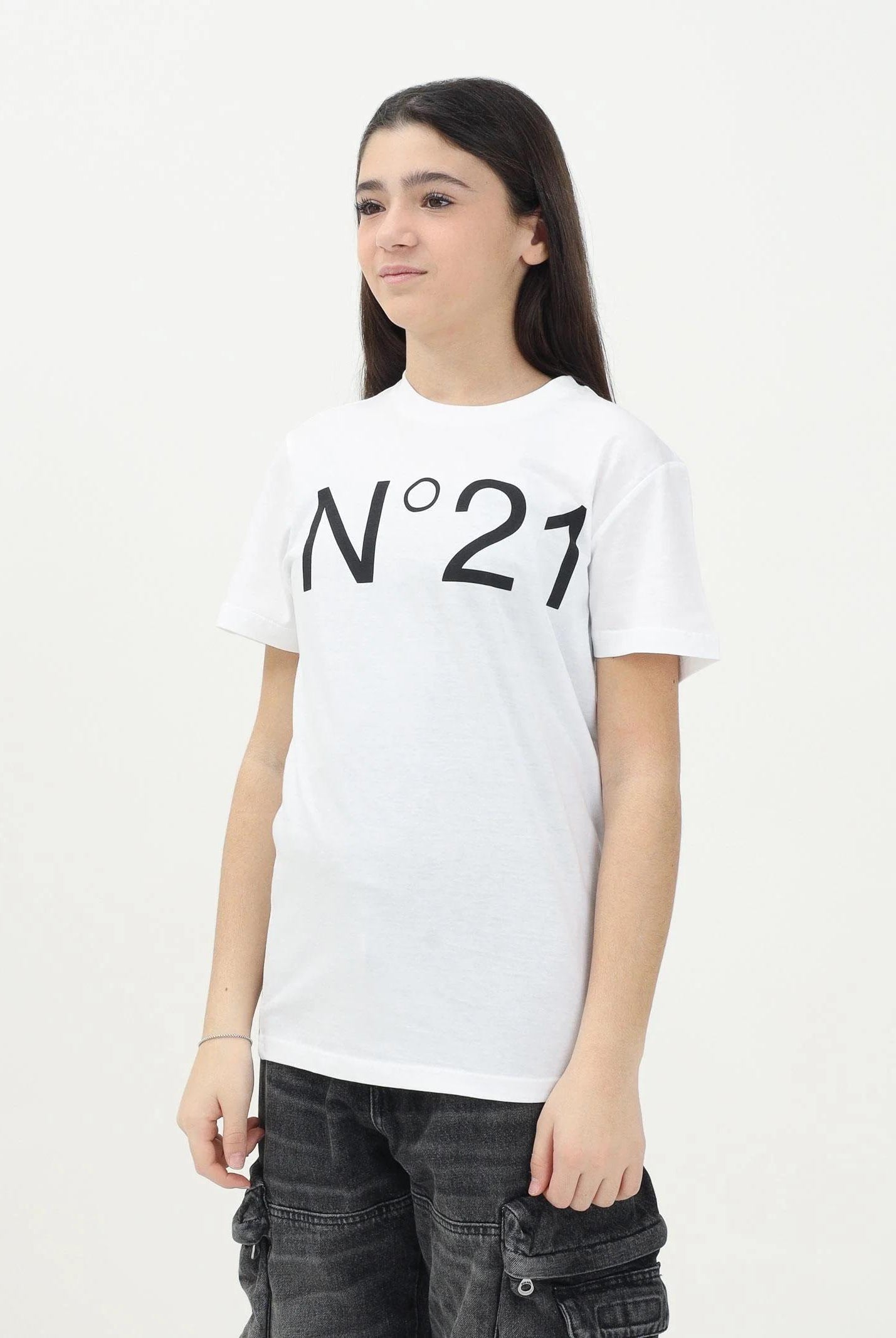 N21 T-shirt a manica corta bianca per donna, ragazzi e bambini con stampa logo N21173N0153 0N100 N21