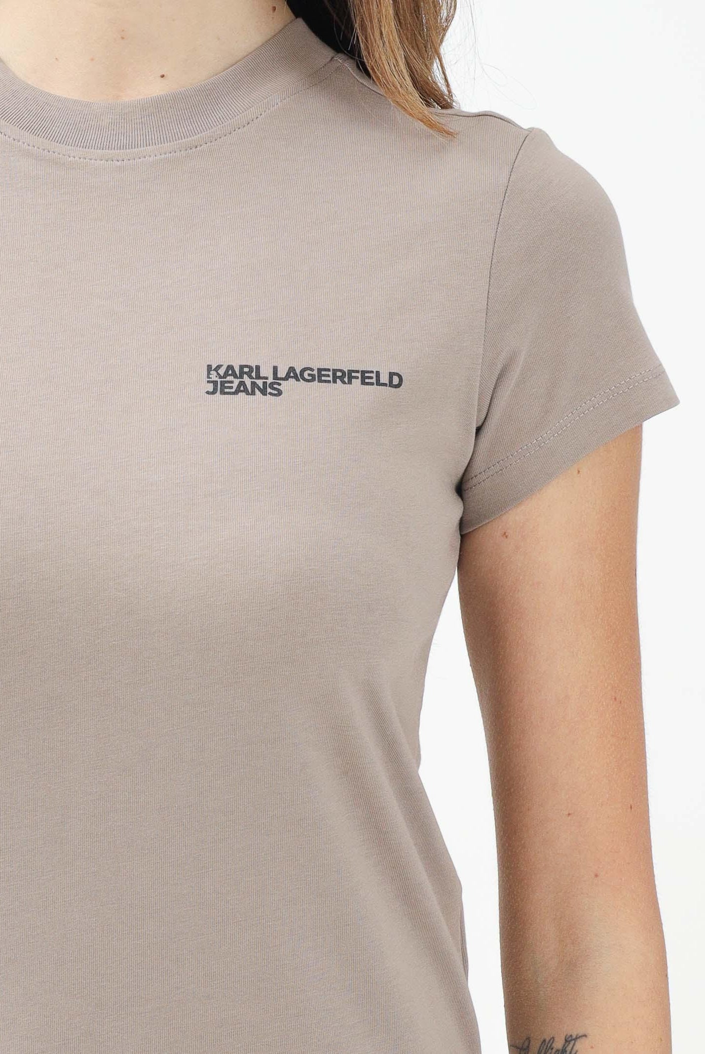 KARL LAGERFELD T-shirt a manica corta beige da donna decorata con il logo "Karl Lagerfeld Jeans" KLA1W17004 1JH KARL LAGERFELD