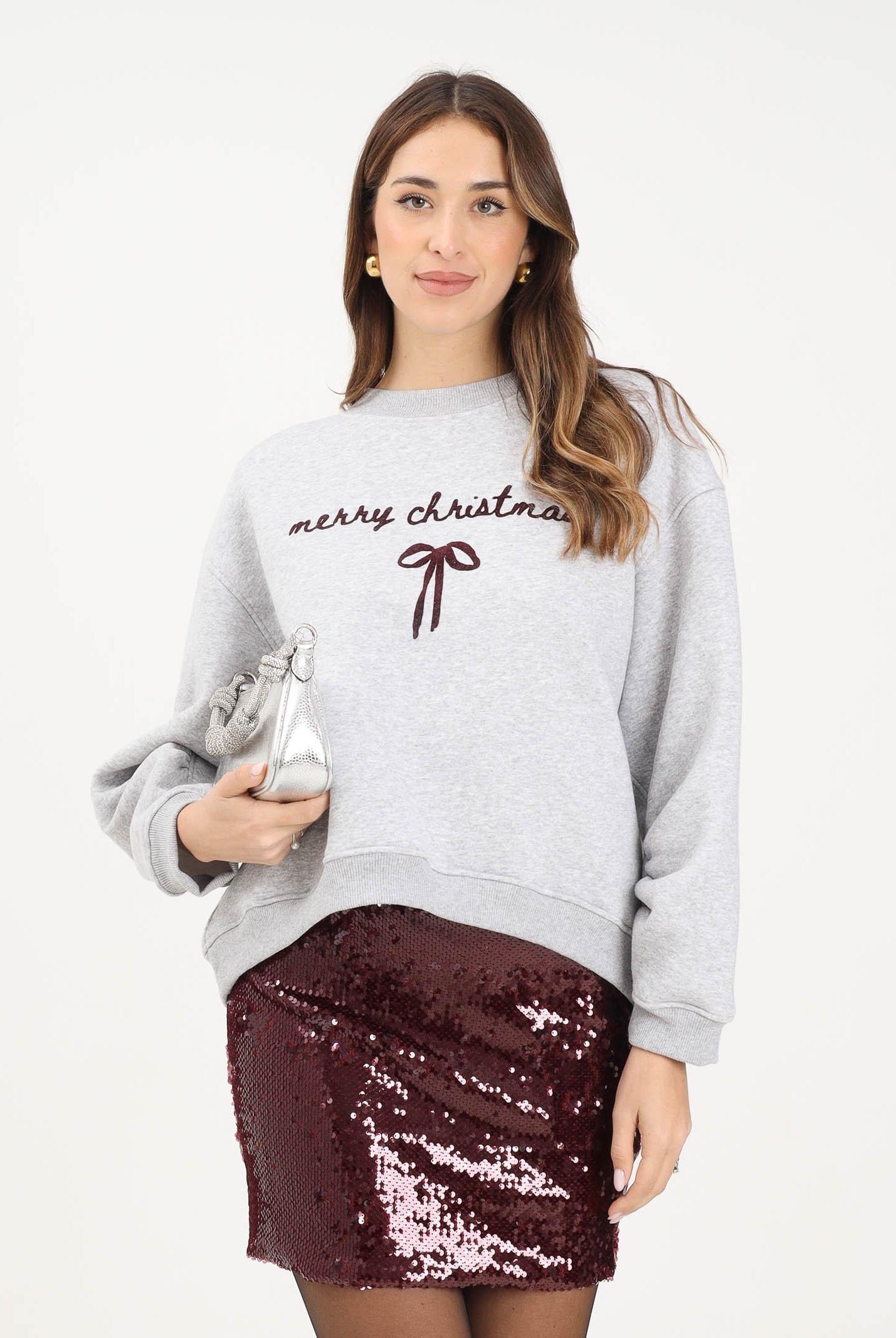 VICOLO Felpa girocollo grigia da donna con ricamo RF0610 GR VICOLO