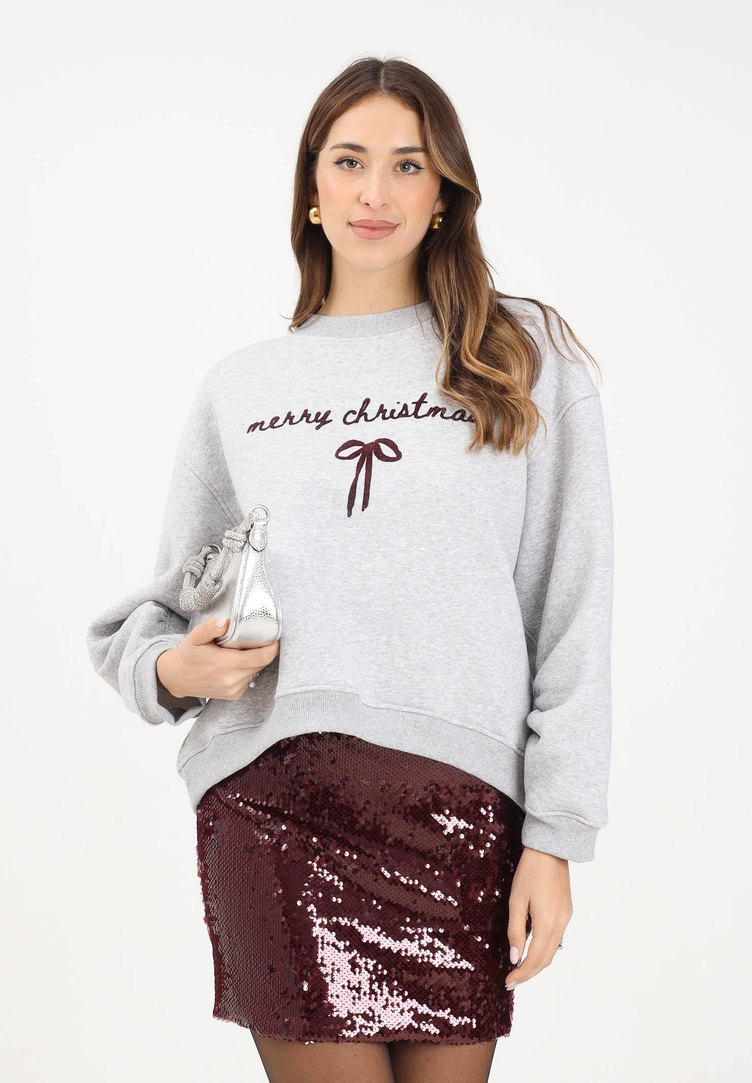 VICOLO Felpa girocollo grigia da donna con ricamo RF0610 GR VICOLO