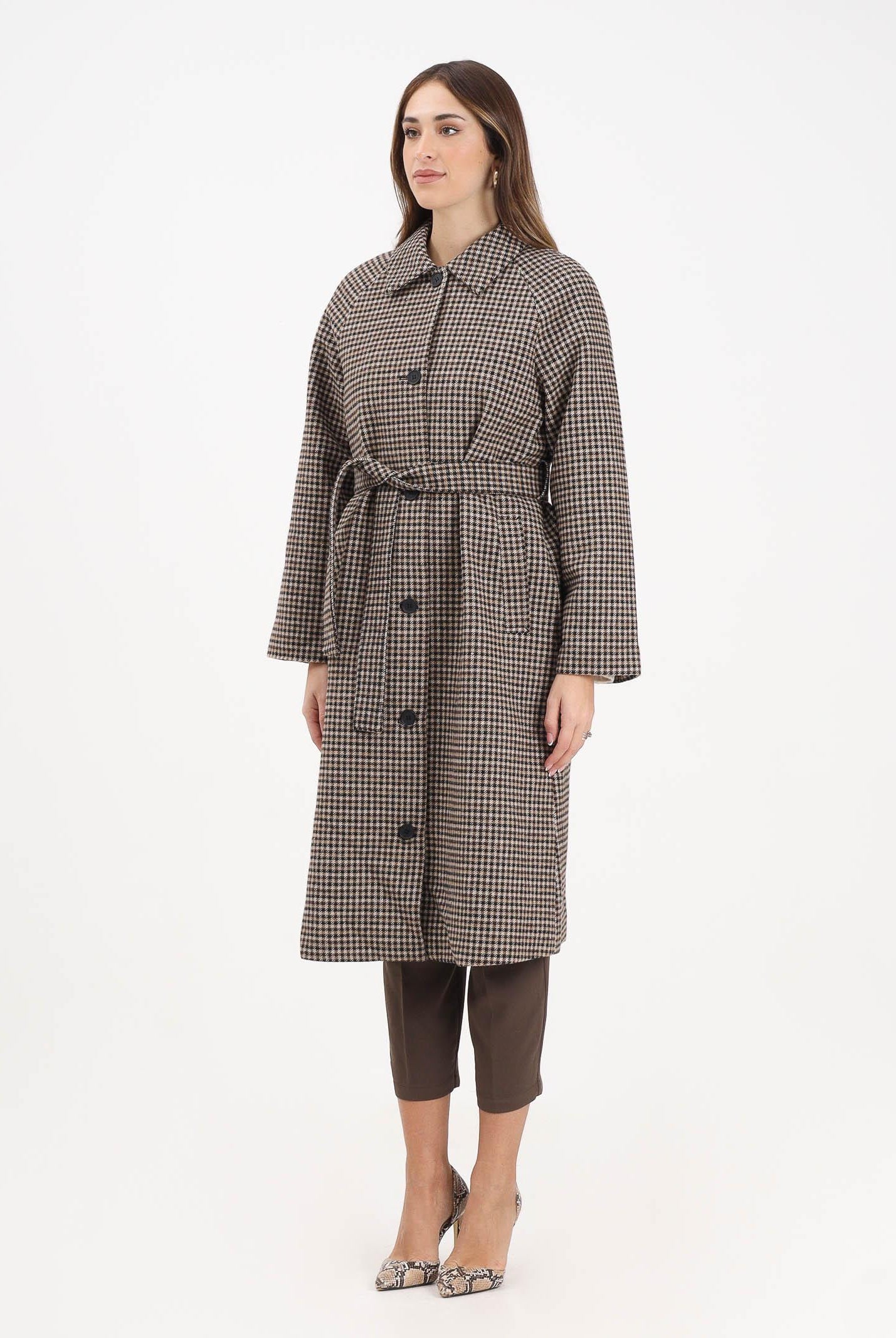 JDY Cappotto lungo marrone da donna con motivo pied de poule 15357594 IcedCoffee JDY