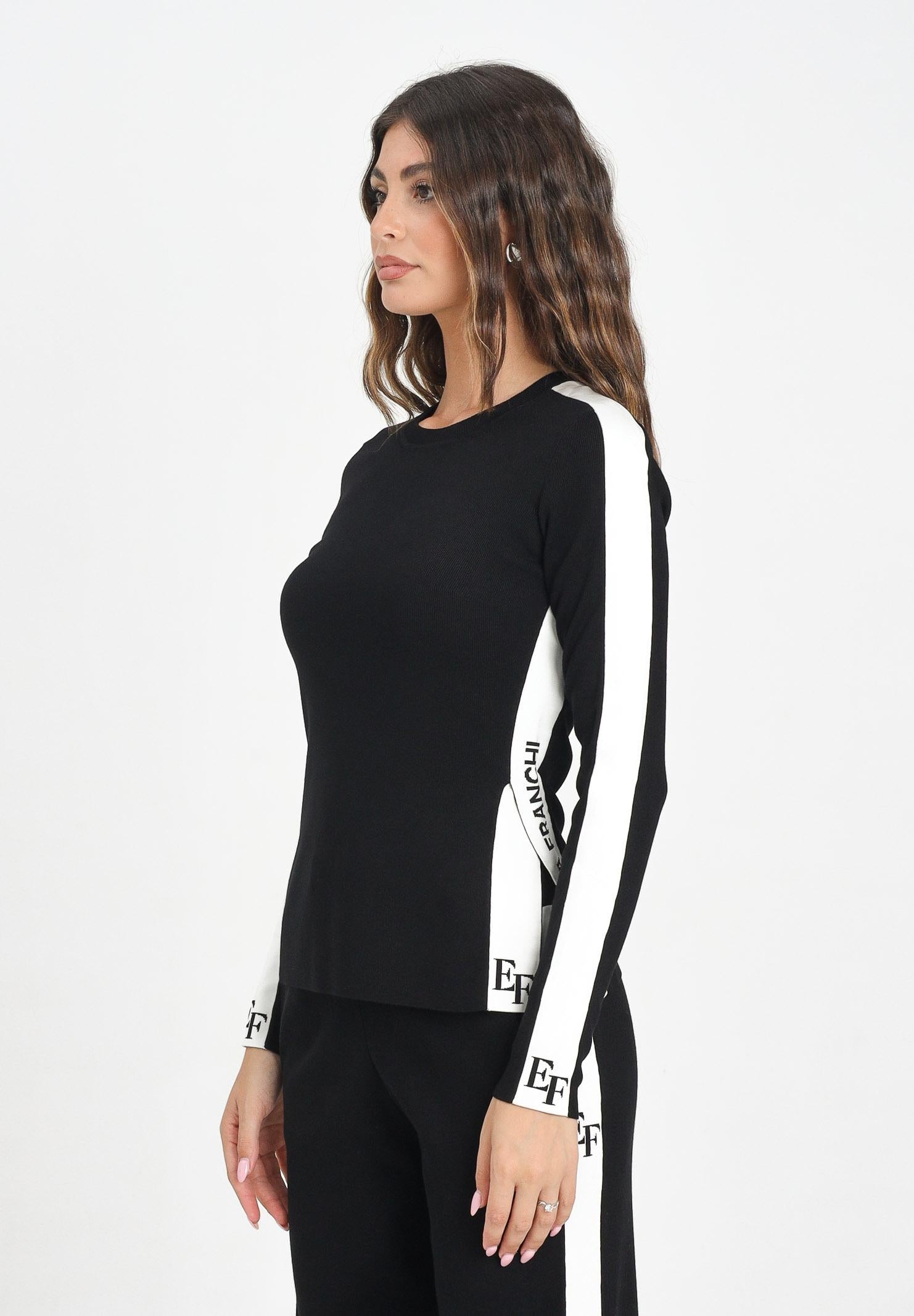 ELISABETTA FRANCHI Maglia a manica lunga nera da donna con bande lucide MK03S56E2 EF3 ELISABETTA FRANCHI